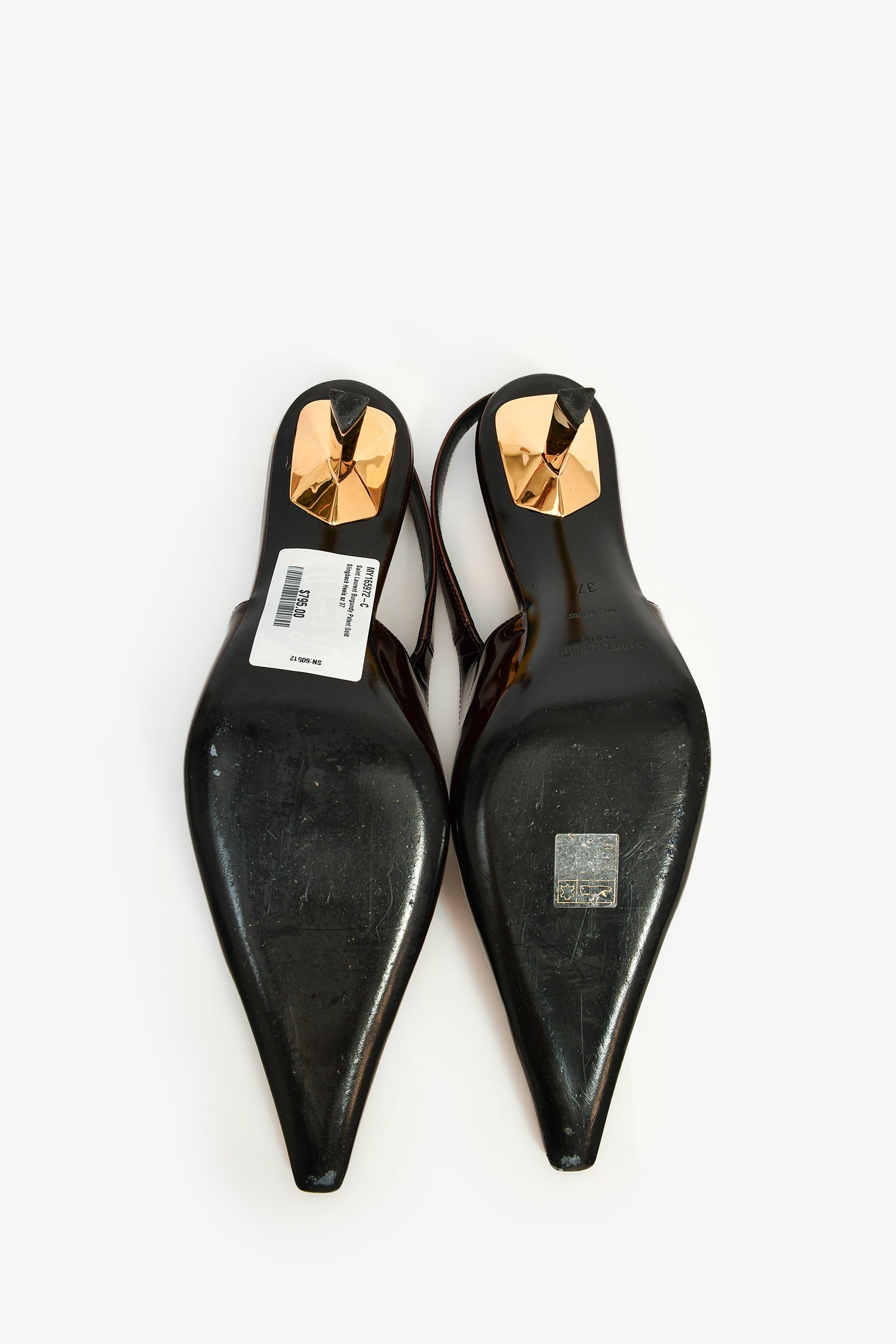 Saint Laurent Burgundy Patent Gold Slingback Heels Size 37