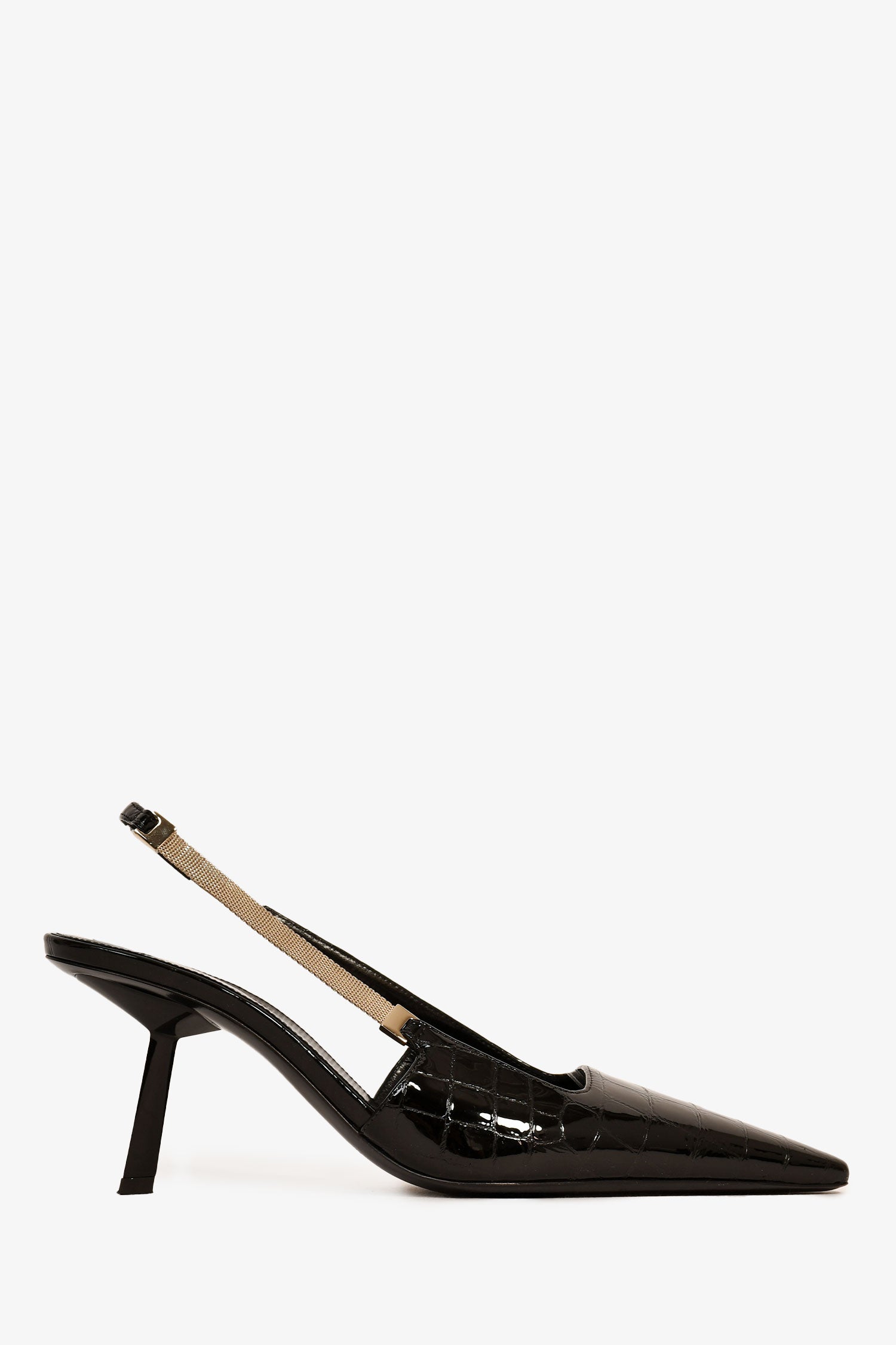 Saint Laurent Black Croc Embossed Leather Slingback Heels Size 37.5
