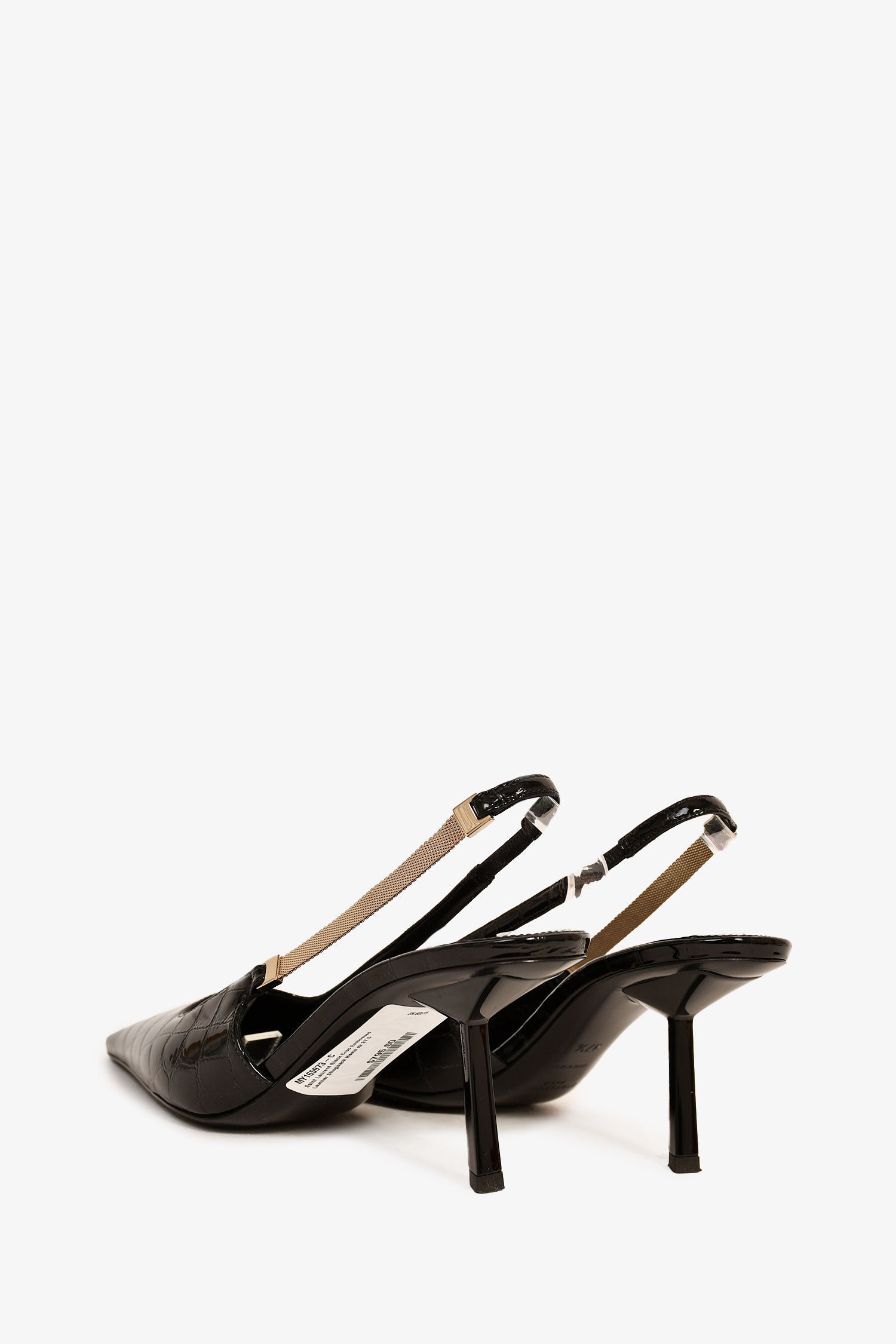 Saint Laurent Black Croc Embossed Leather Slingback Heels Size 37.5