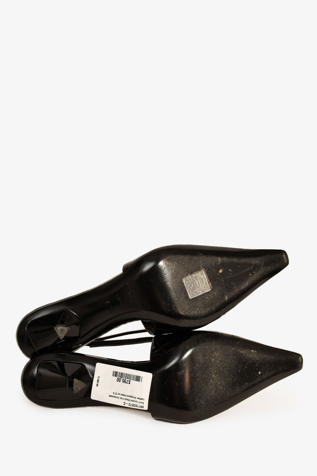 Saint Laurent Black Croc Embossed Leather Slingback Heels Size 37.5