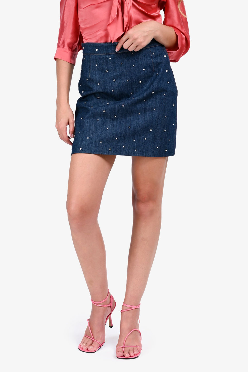 Miu Miu 2017 Dark Indigo Denim Crystal Embellished Mini Skirt Size 42