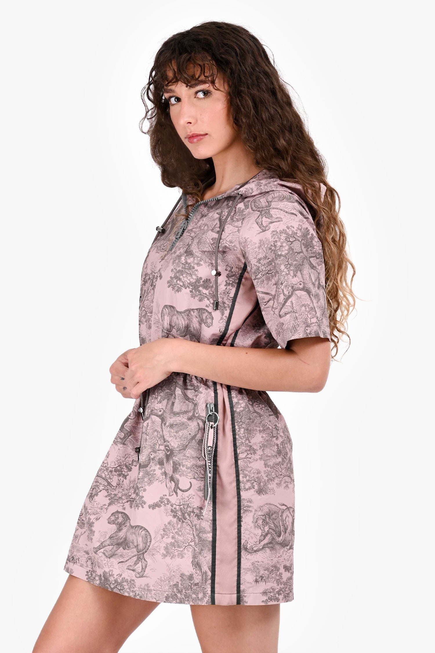 Christian Dior 2023 Purple/Grey Printed 'Dioriviera' Logo Hooded Mini Dress Size 4