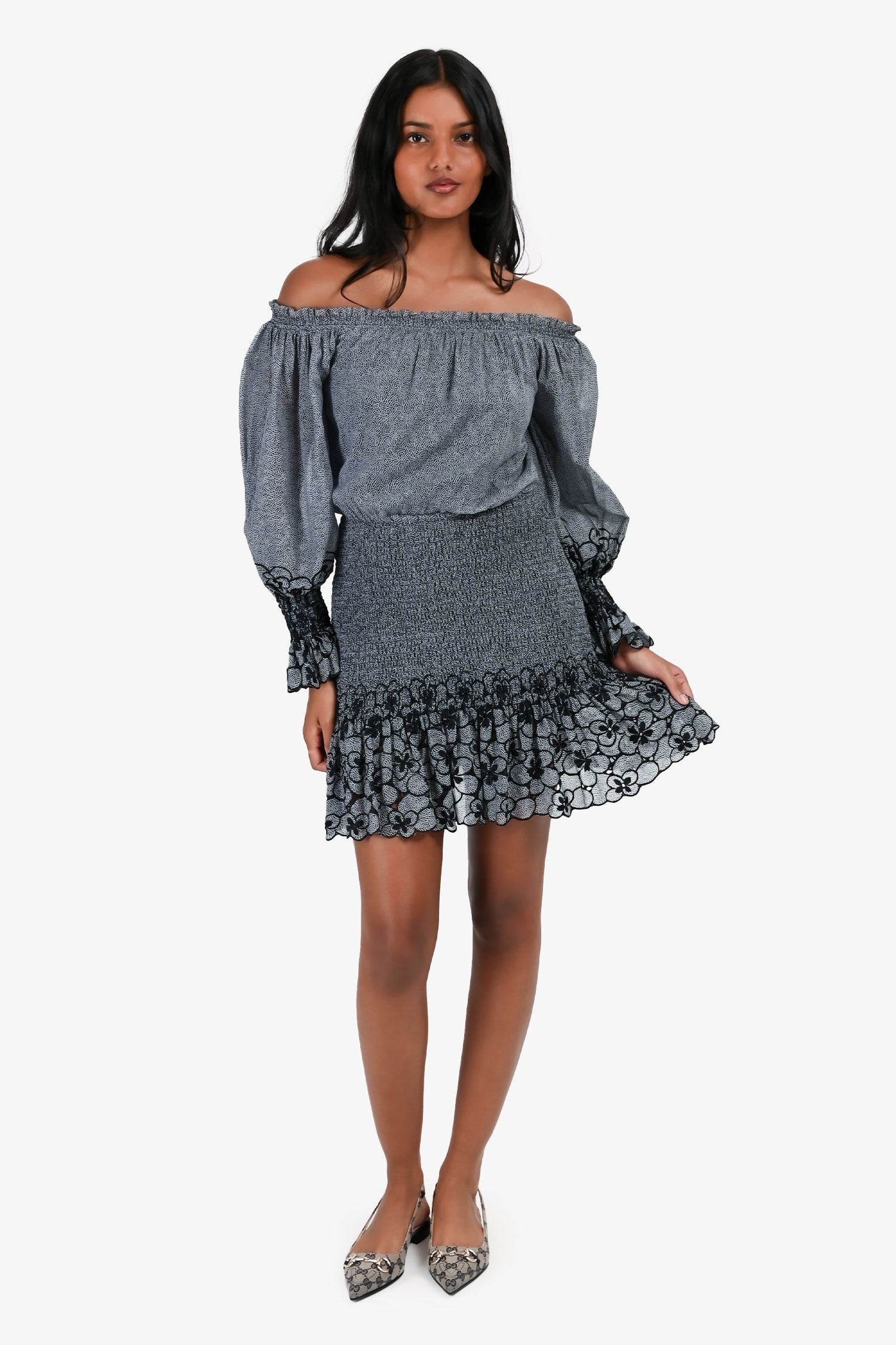 Alexis Navy/White Dot Ruched Mini Dress Size XS
