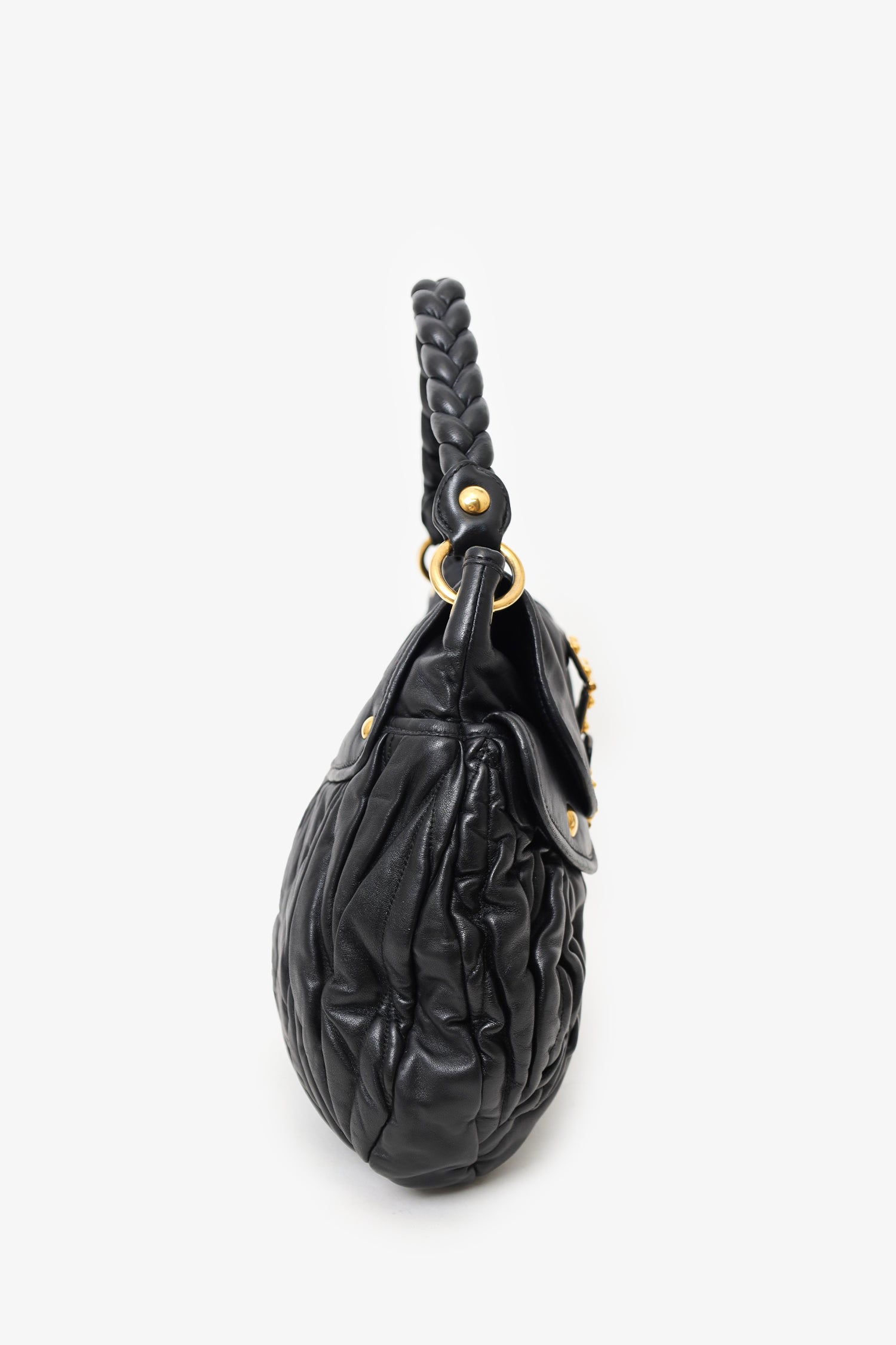 Miu Miu Black Matelasse Lambskin Leather Coffer Hobo Bag