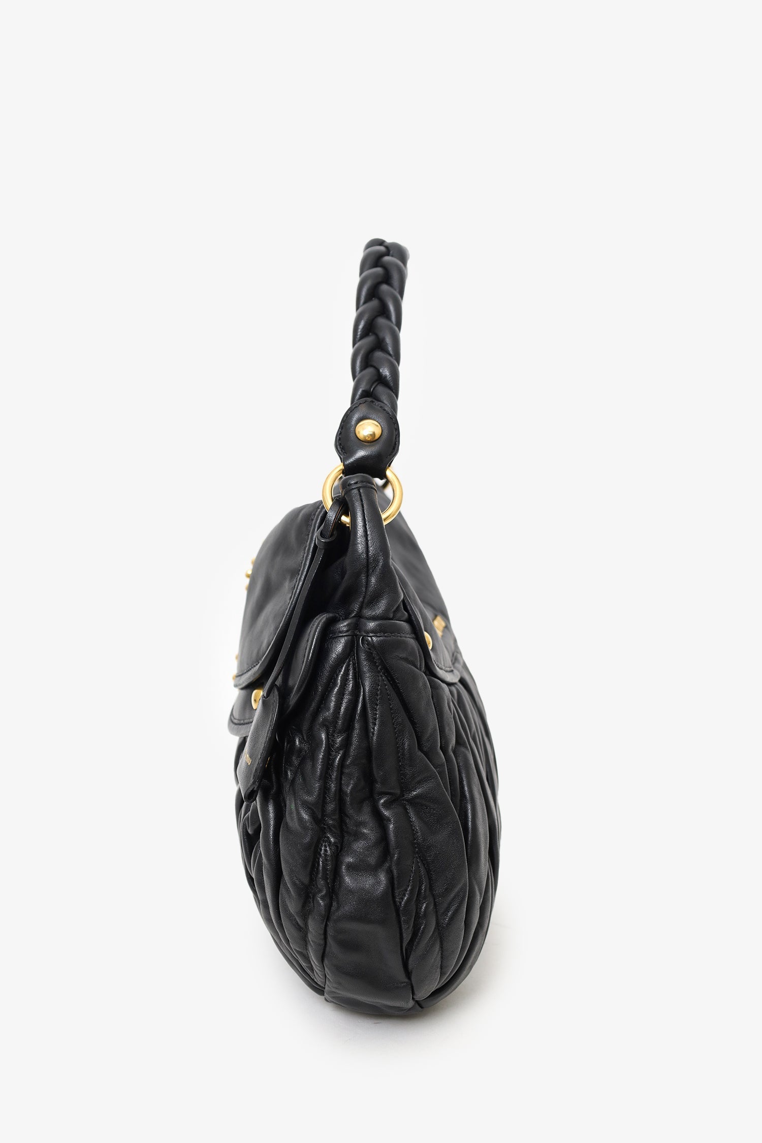 Miu Miu Black Matelasse Lambskin Leather Coffer Hobo Bag