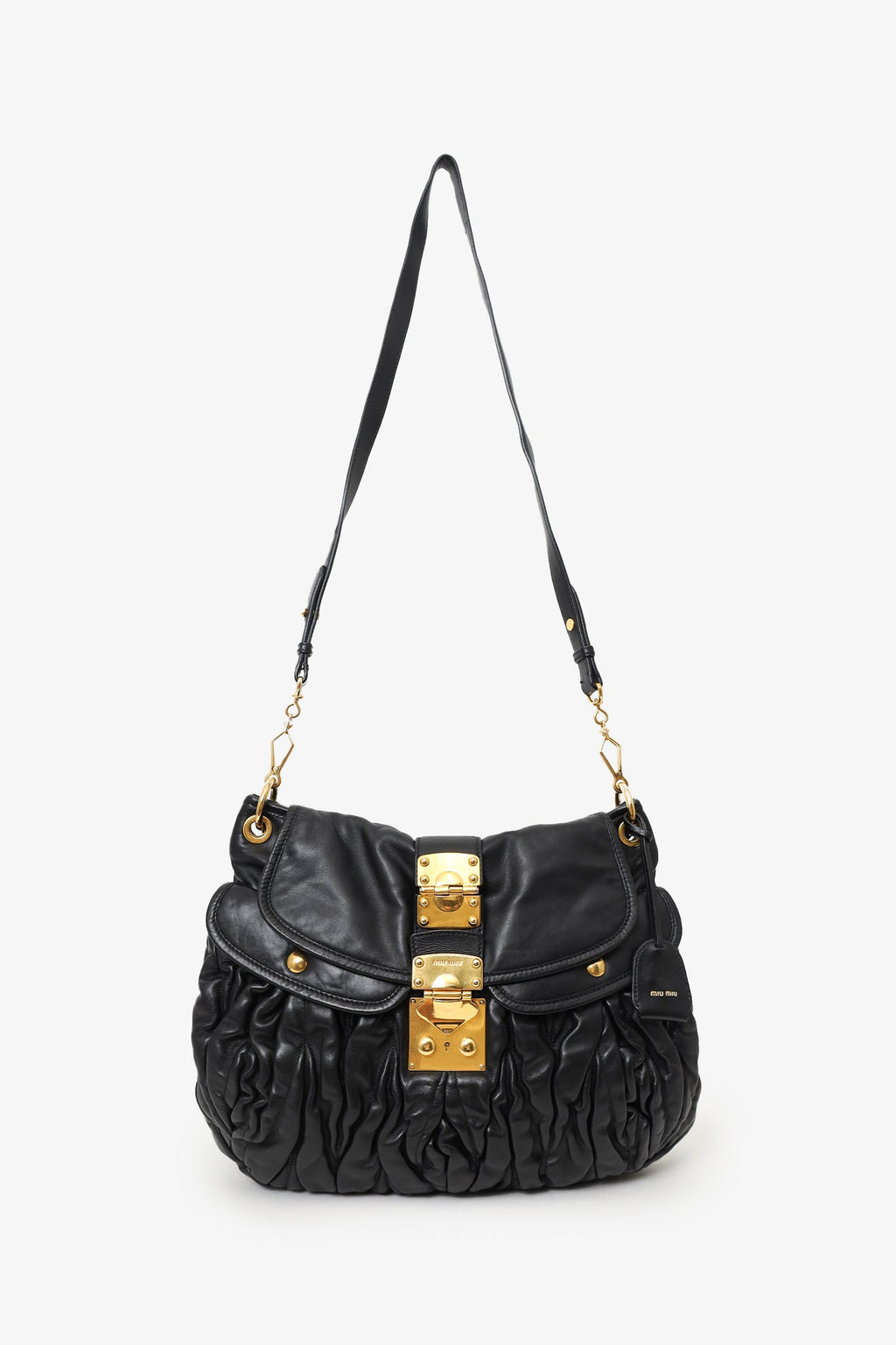 Miu Miu Black Matelasse Lambskin Leather Coffer Hobo Bag