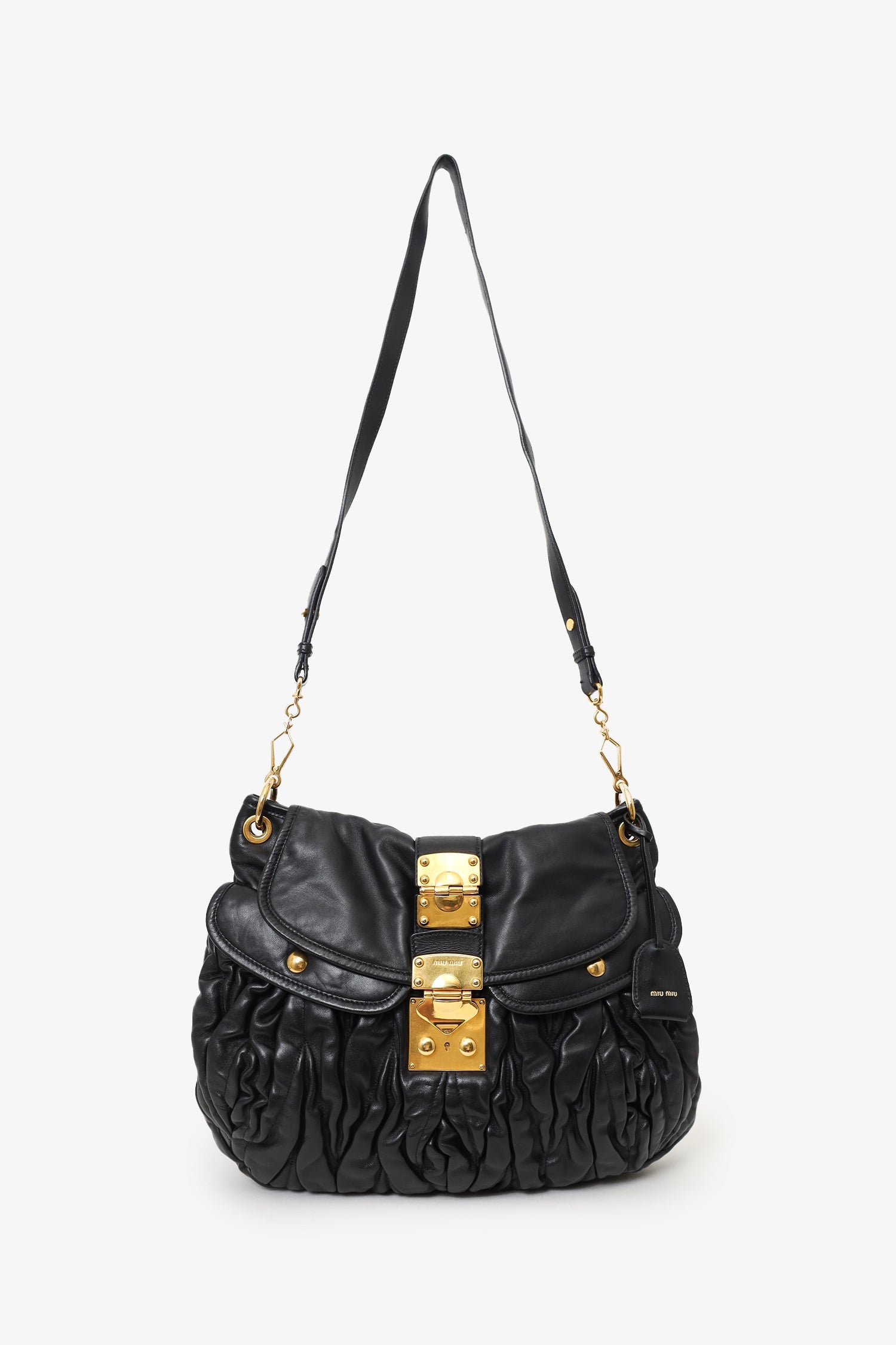 Miu Miu Black Matelasse Lambskin Leather Coffer Hobo Bag
