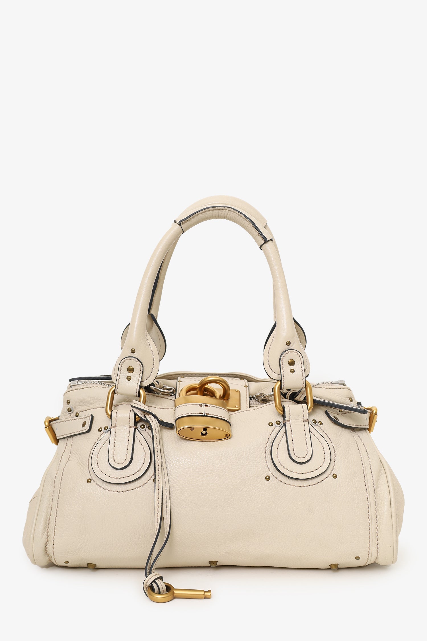 Chloe White Pebbled Leather Paddington Medium Satchel Bag