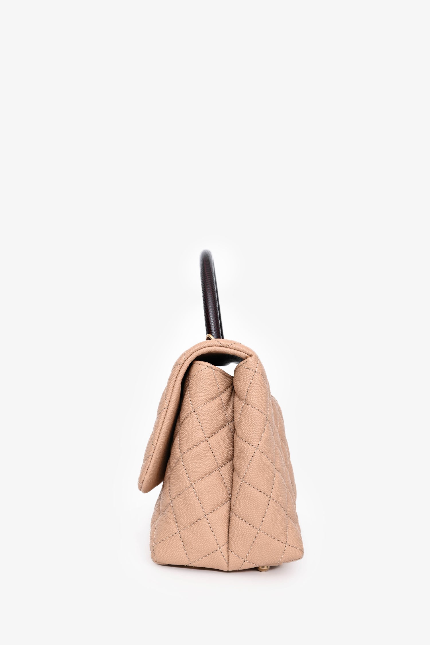 Pre-Loved Chanel™ 2019 Beige Caviar Leather Small Coco Handle with Strap