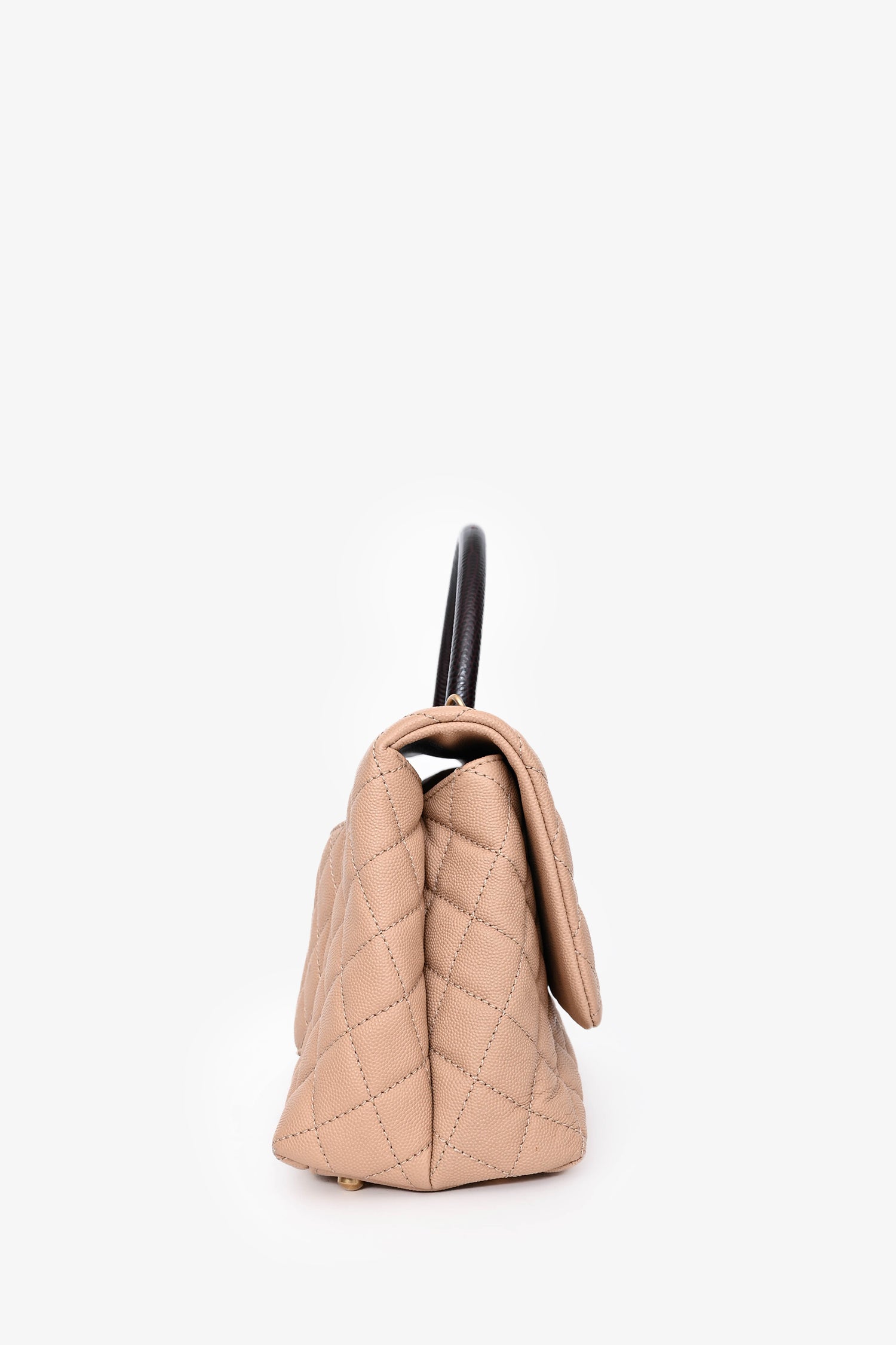 Pre-Loved Chanel™ 2019 Beige Caviar Leather Small Coco Handle with Strap