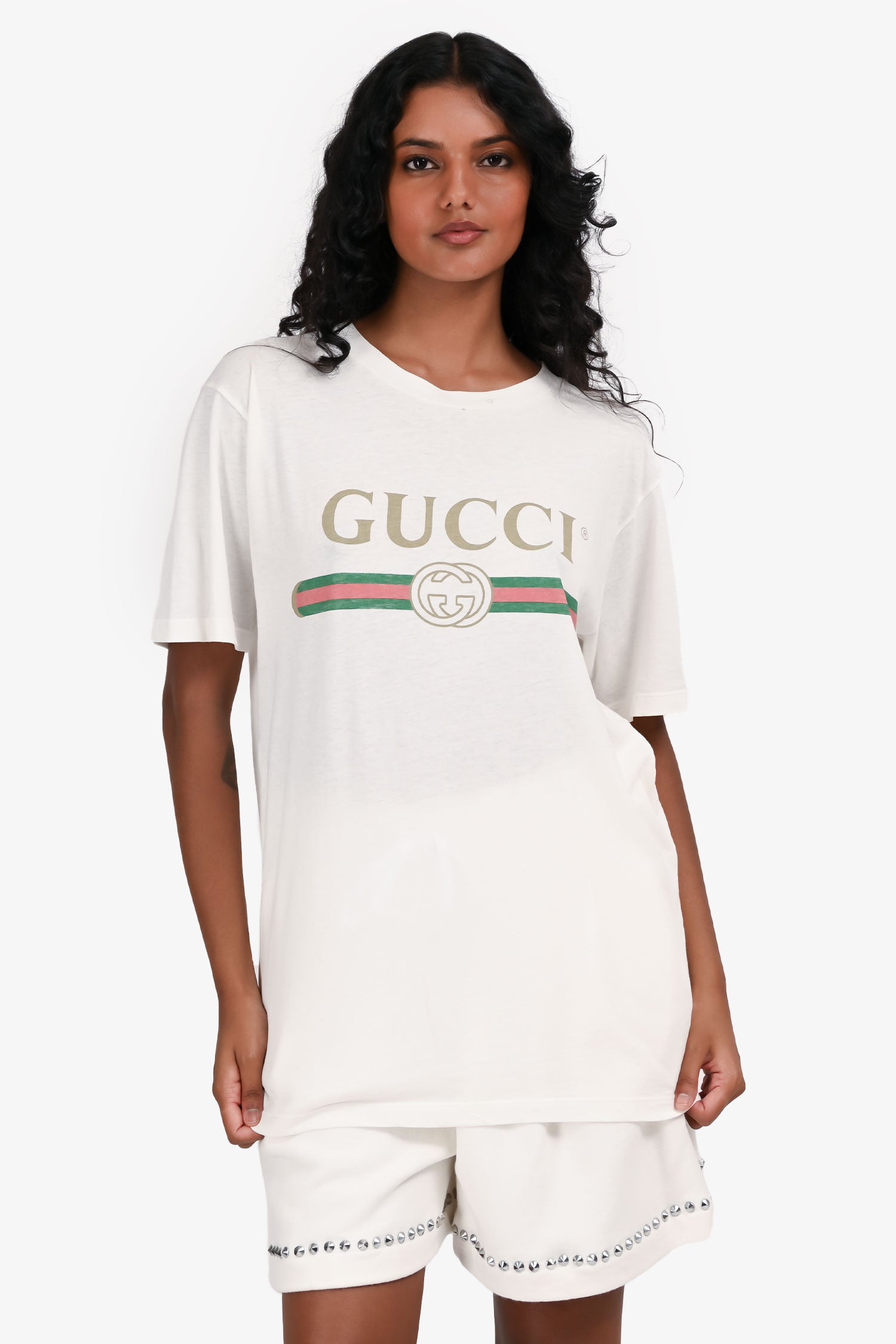 Gucci White Thin Jersey Distressed Logo T-Shirt Size XXS
