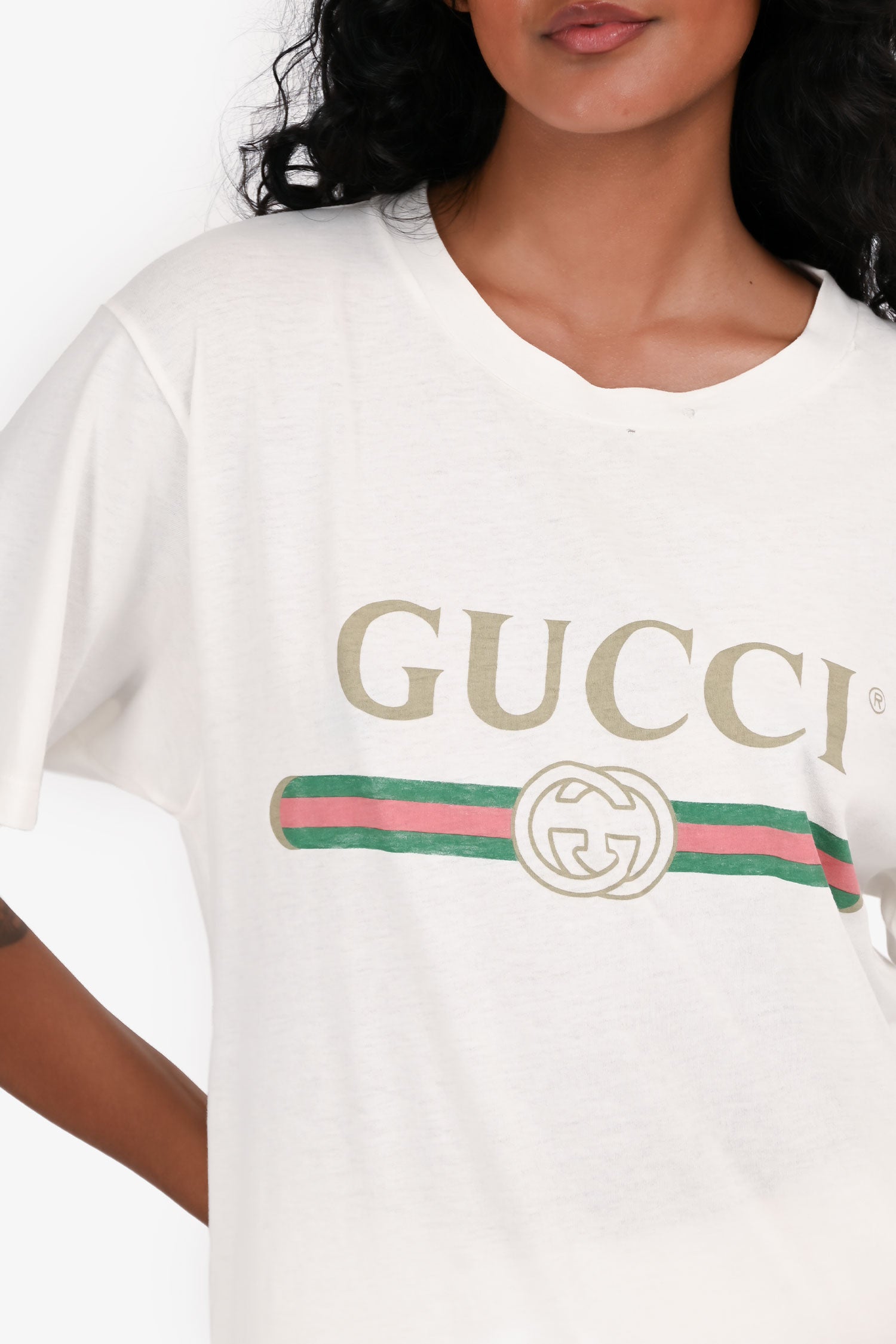 Gucci White Thin Jersey Distressed Logo T-Shirt Size XXS