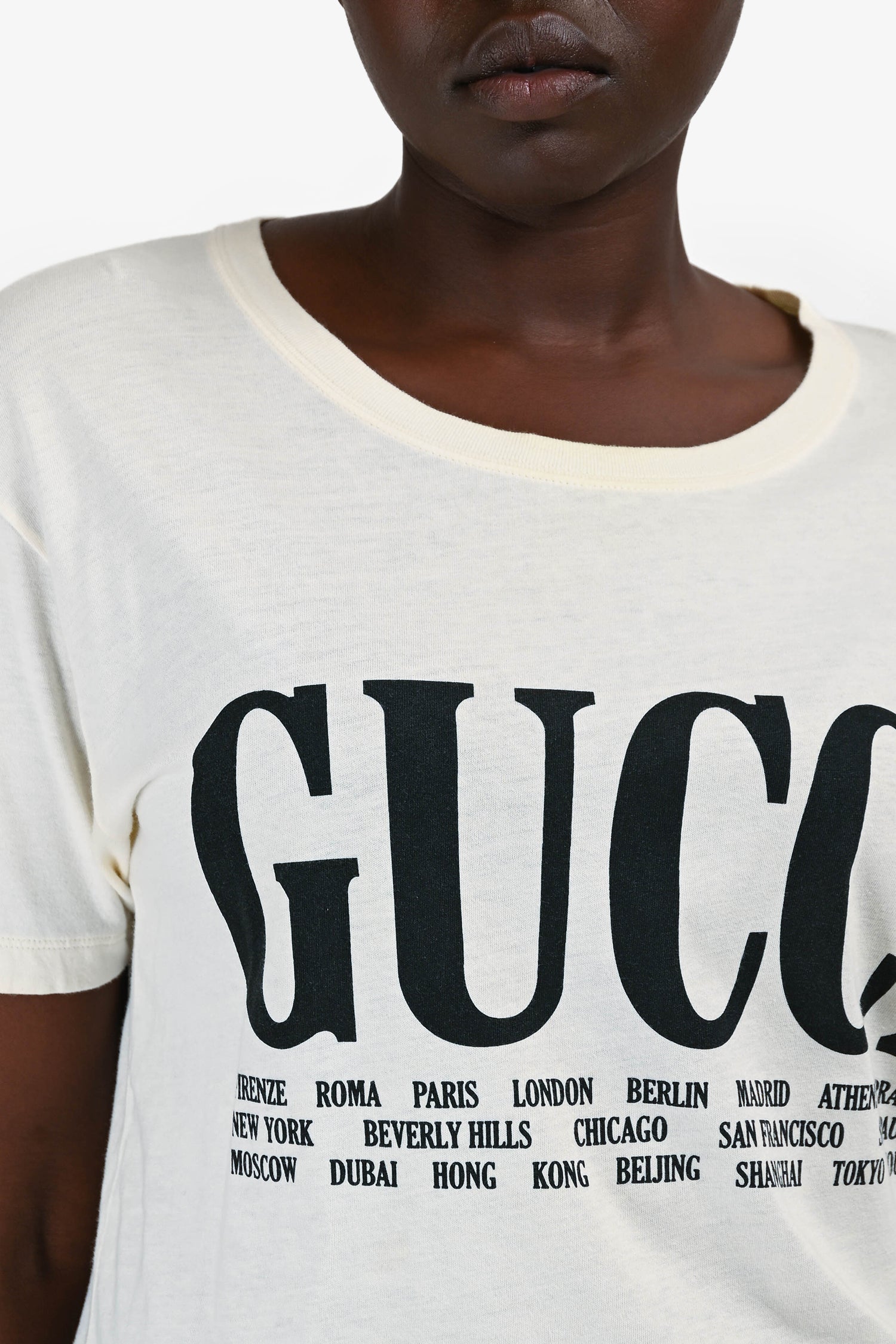 Gucci White/Black Cotton Logo City Print T-Shirt Size M