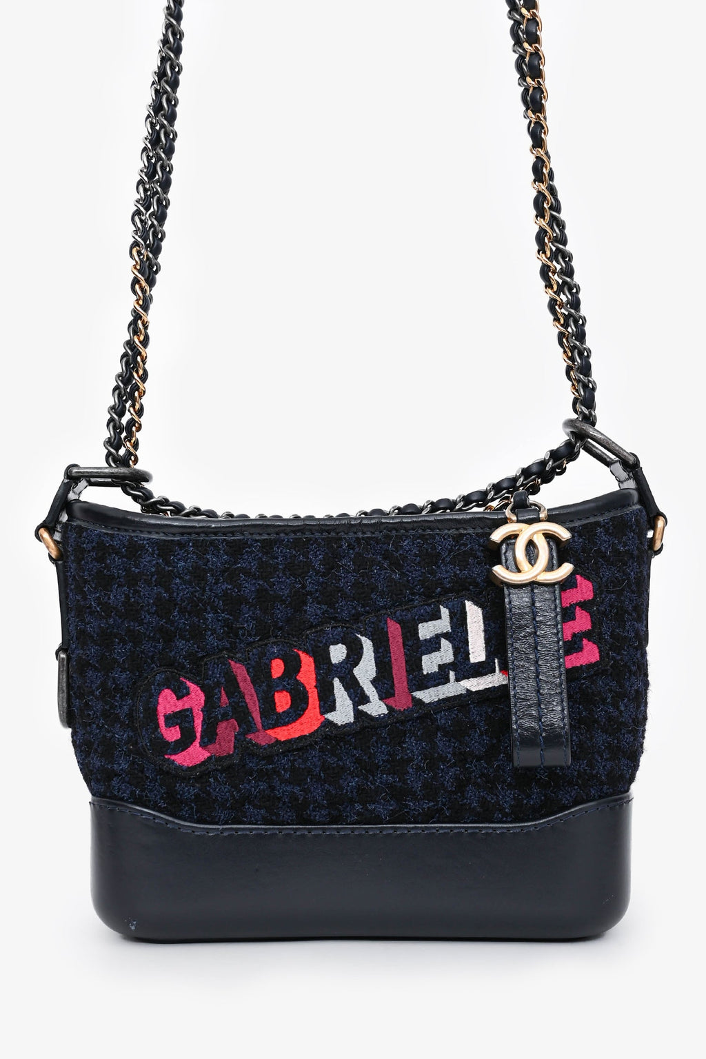 Pre-Loved Chanel 2017/18 Black Leather/Navy Tweed Small Gabrielle Shoulder Bag
