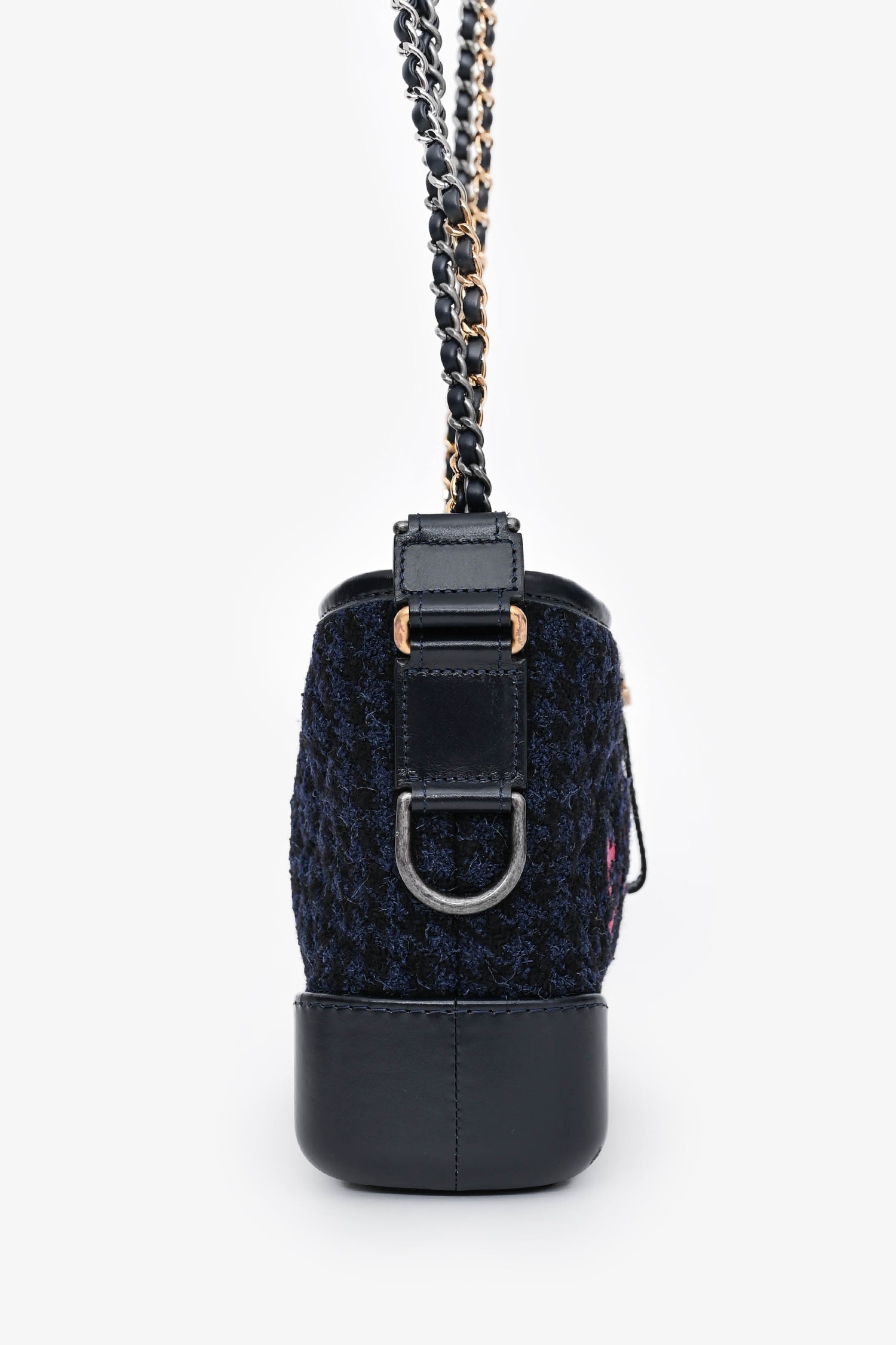 Pre-Loved Chanel 2017/18 Black Leather/Navy Tweed Small Gabrielle Shoulder Bag