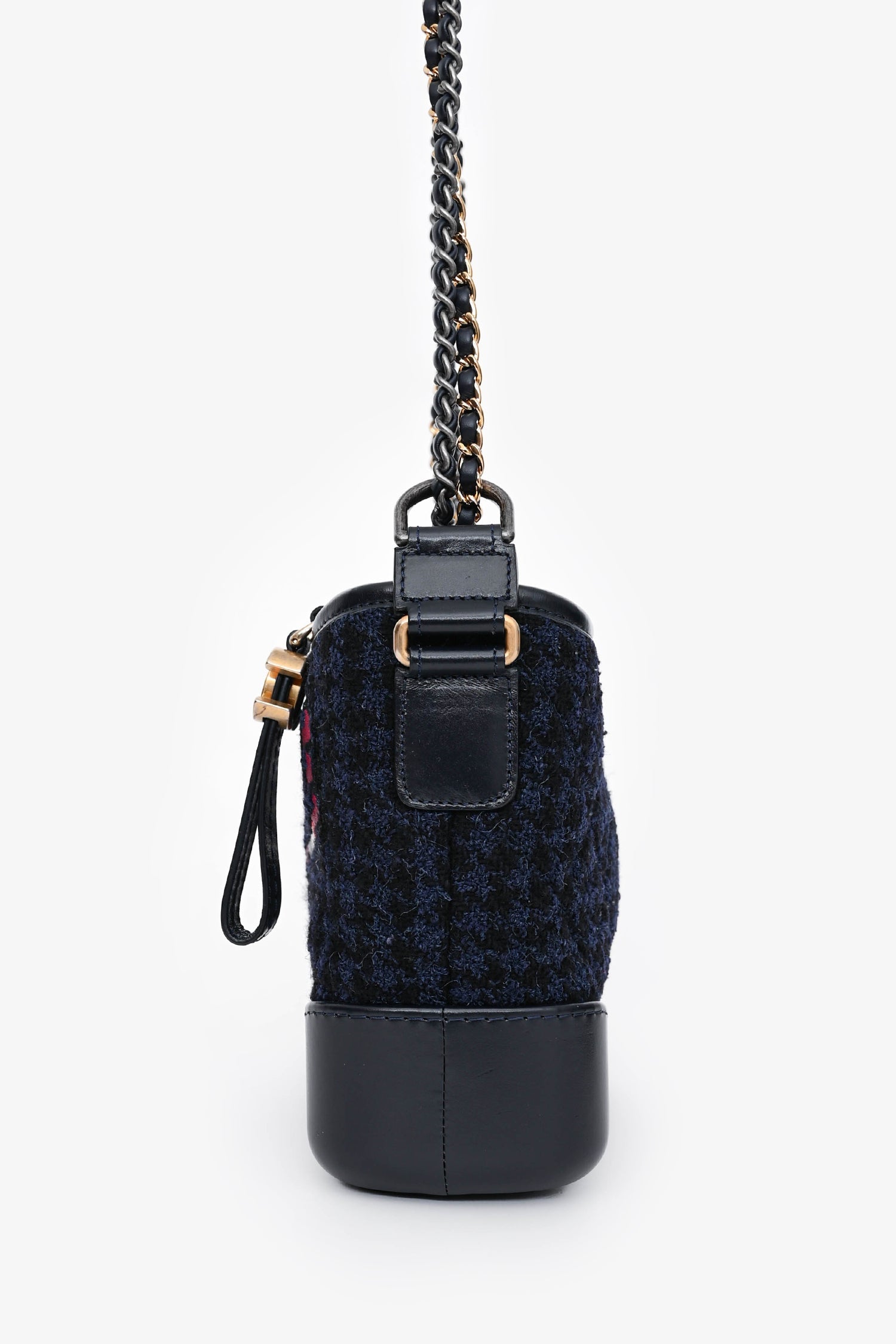 Pre-Loved Chanel 2017/18 Black Leather/Navy Tweed Small Gabrielle Shoulder Bag