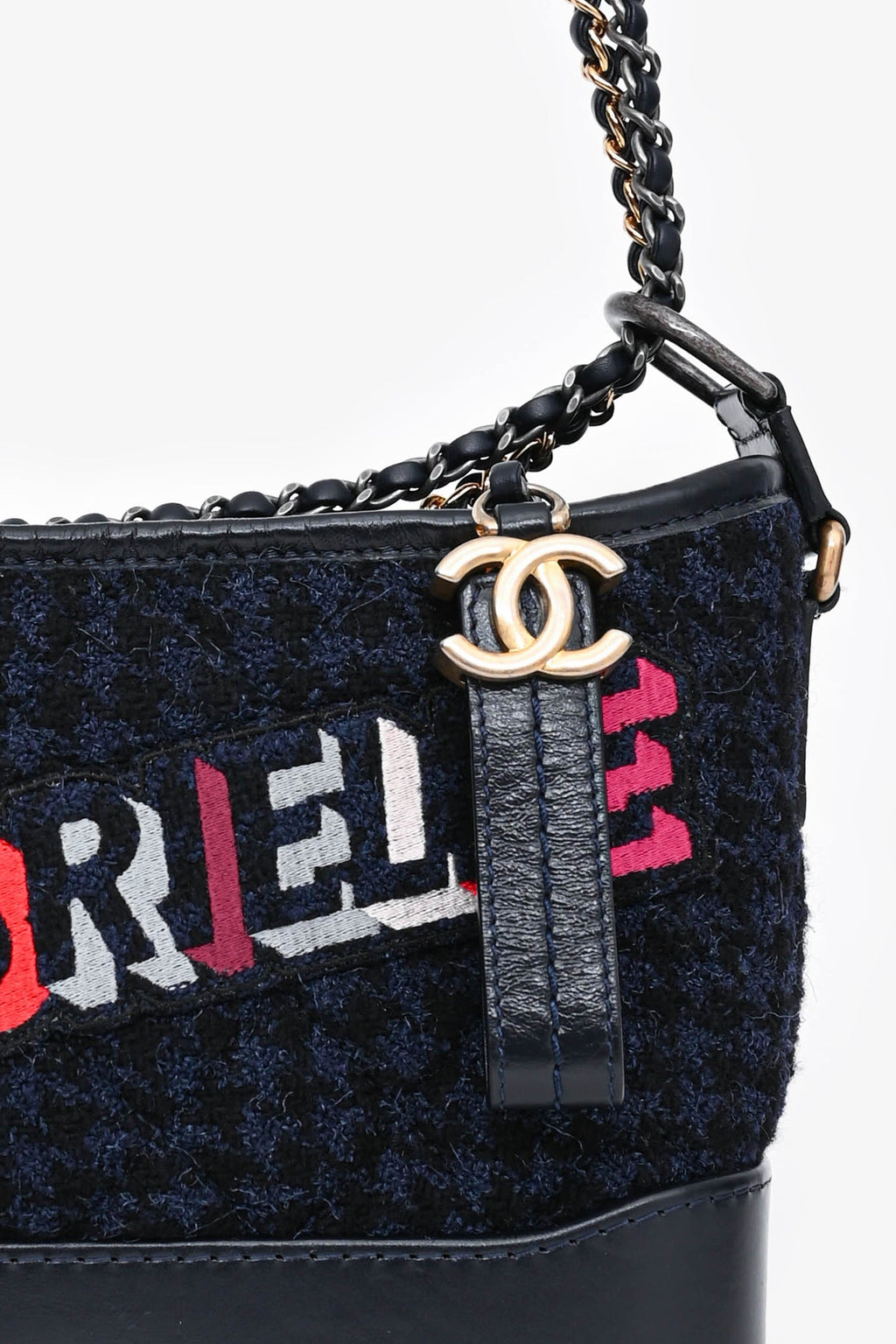 Pre-Loved Chanel 2017/18 Black Leather/Navy Tweed Small Gabrielle Shoulder Bag