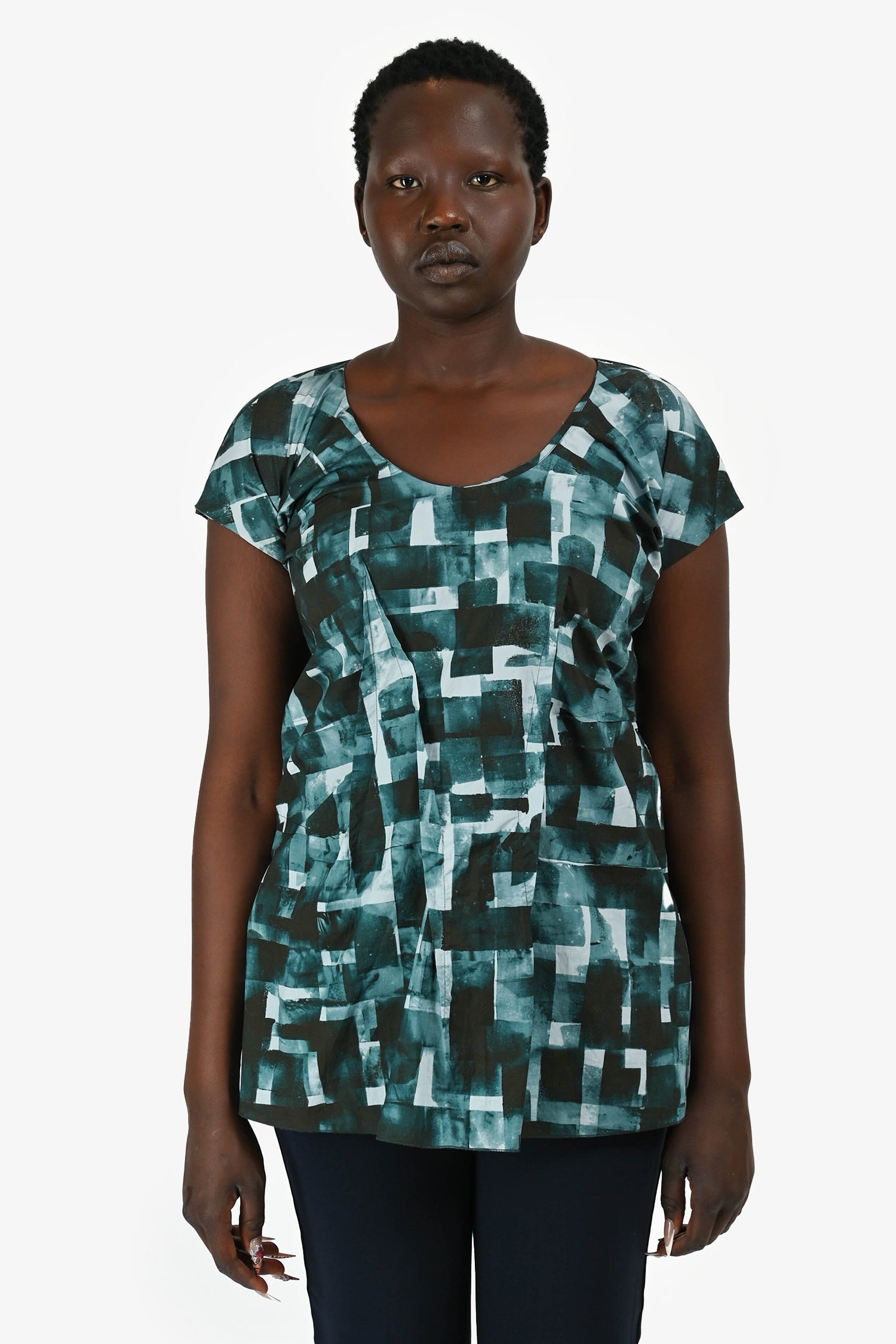 Marni Navy/Black Cotton Square Patterned Top Size 42