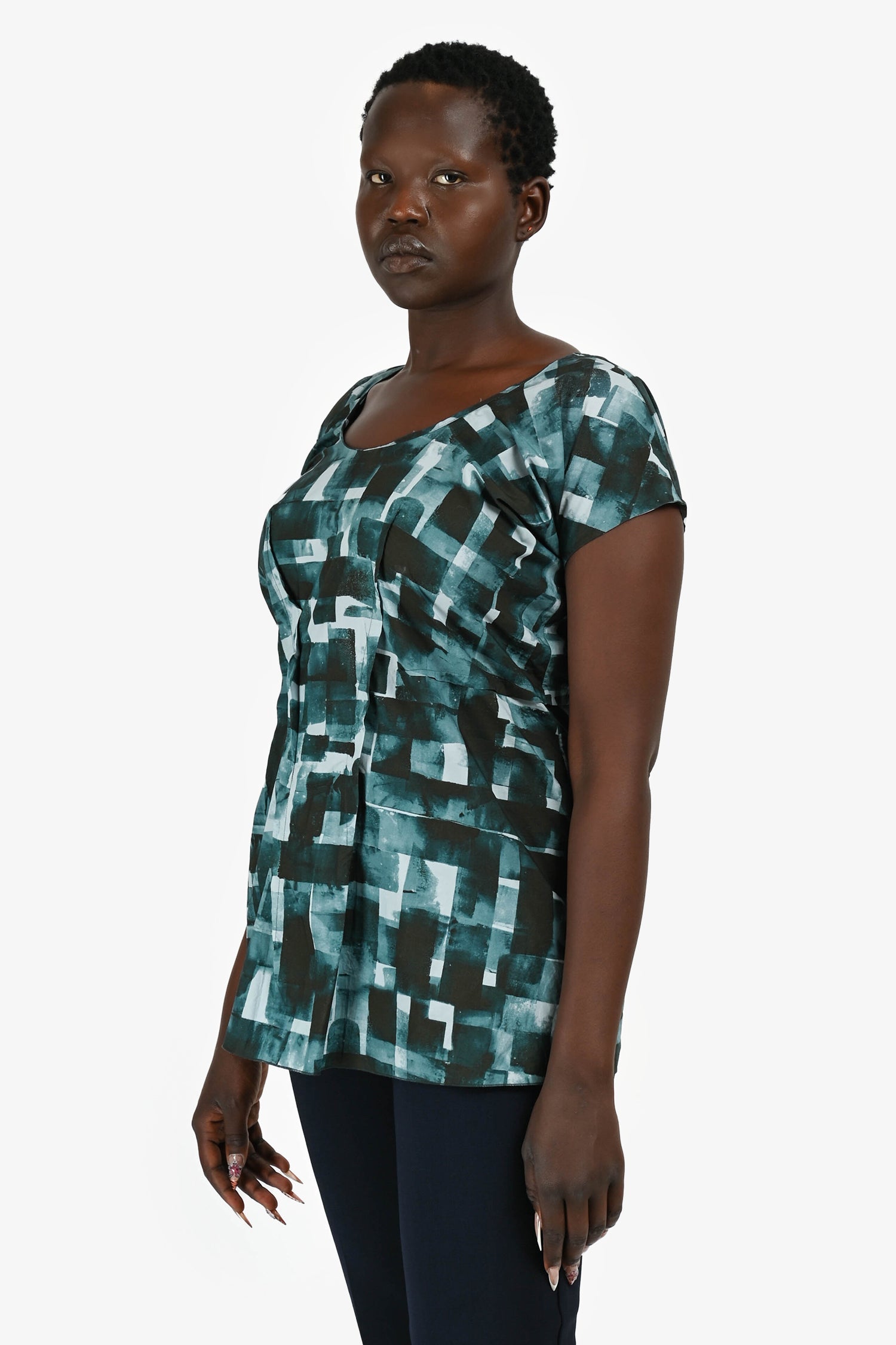 Marni Navy/Black Cotton Square Patterned Top Size 42