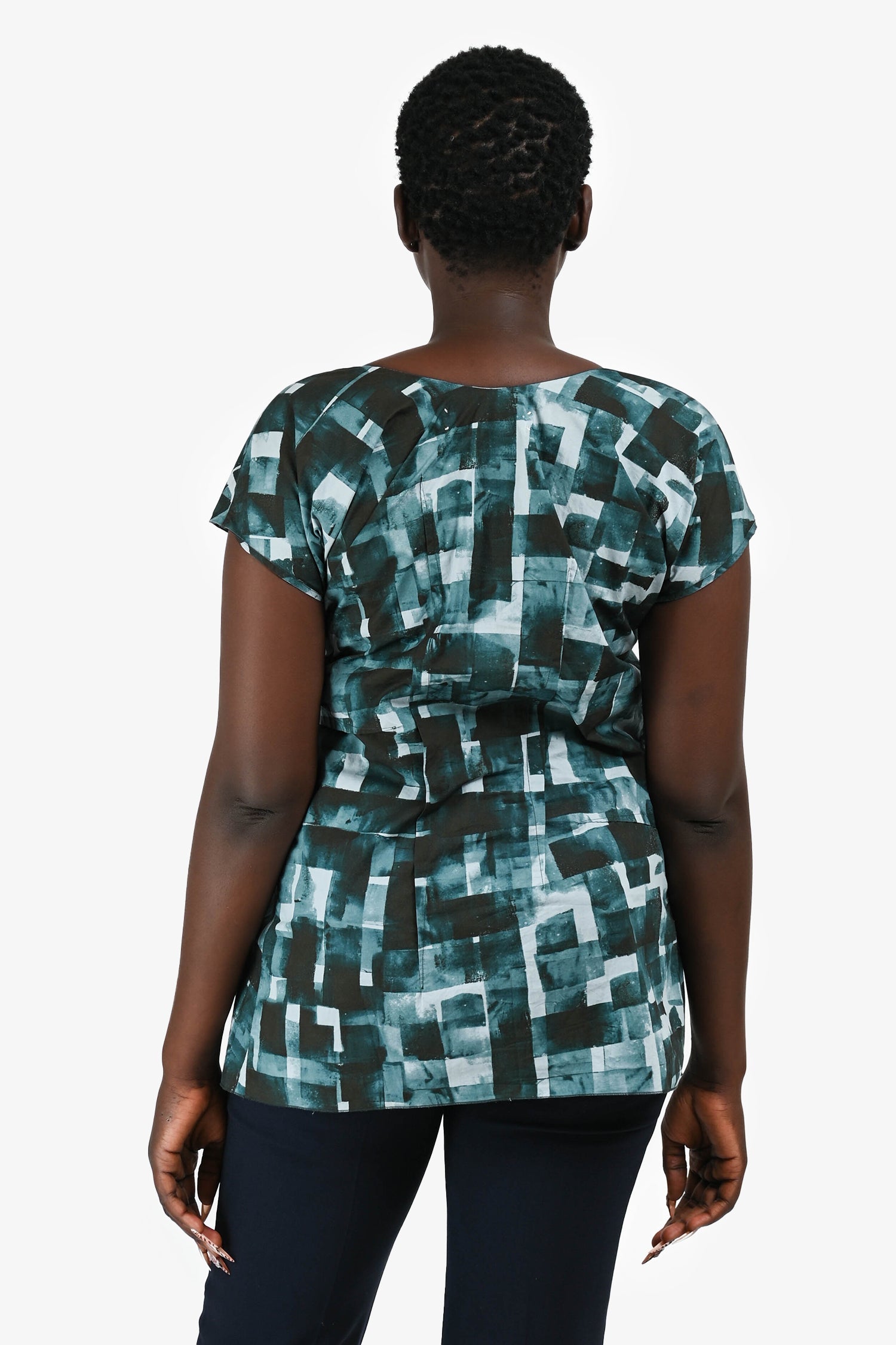 Marni Navy/Black Cotton Square Patterned Top Size 42