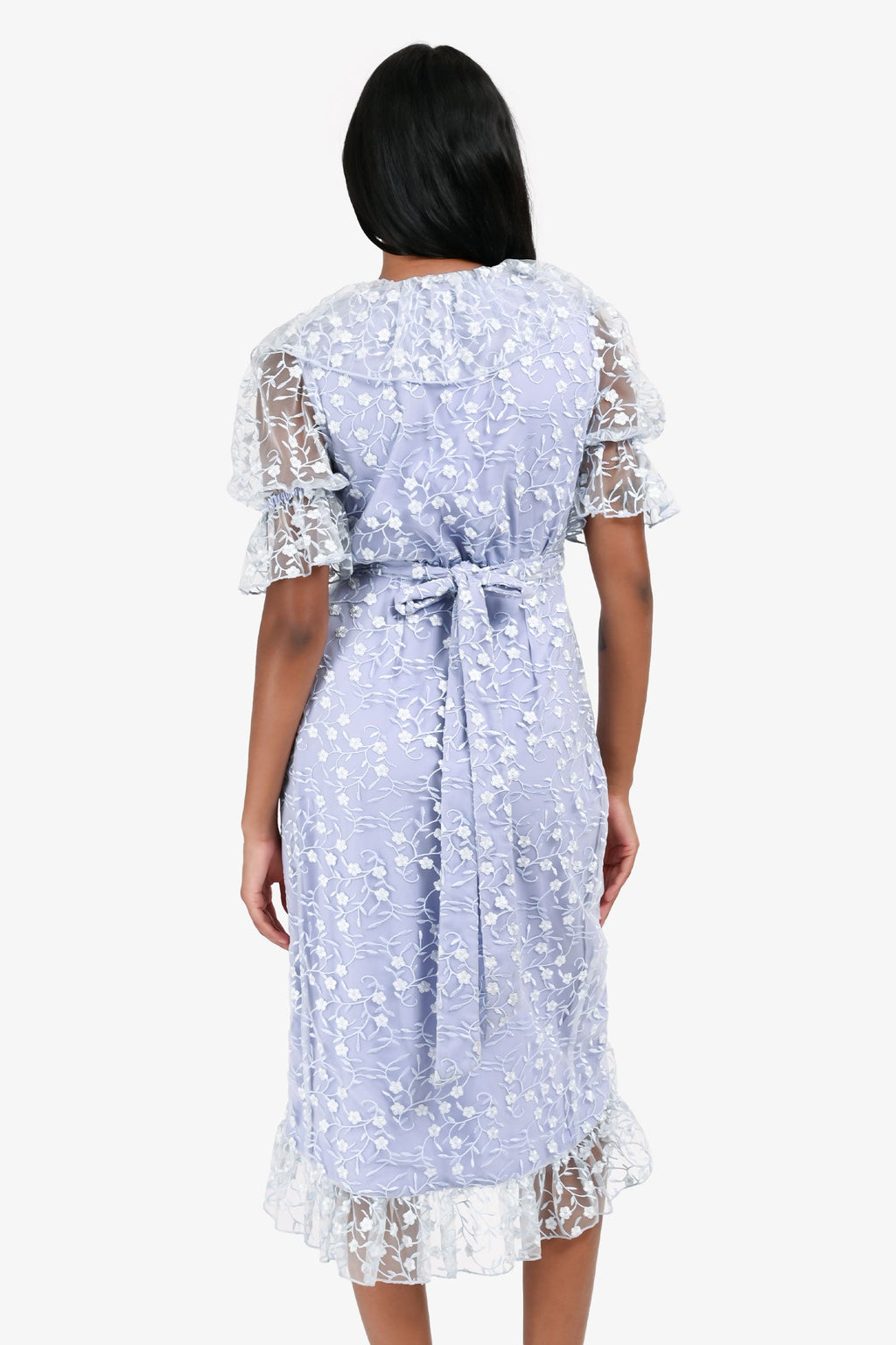 Majorelle Blue Embroidered Floral Wrap Dress Size XXS