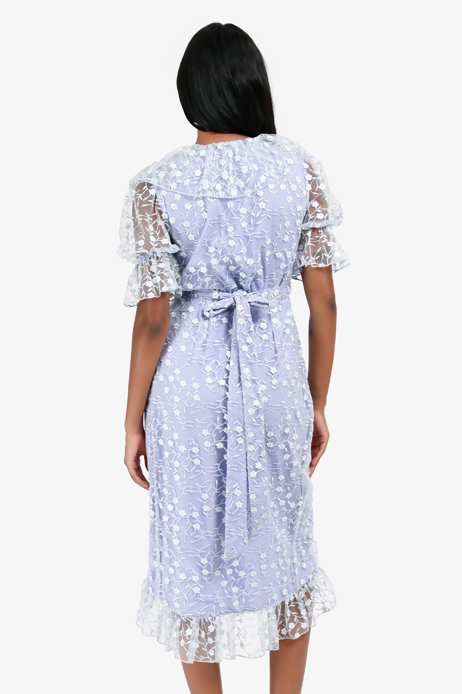 Majorelle Blue Embroidered Floral Wrap Dress Size XXS