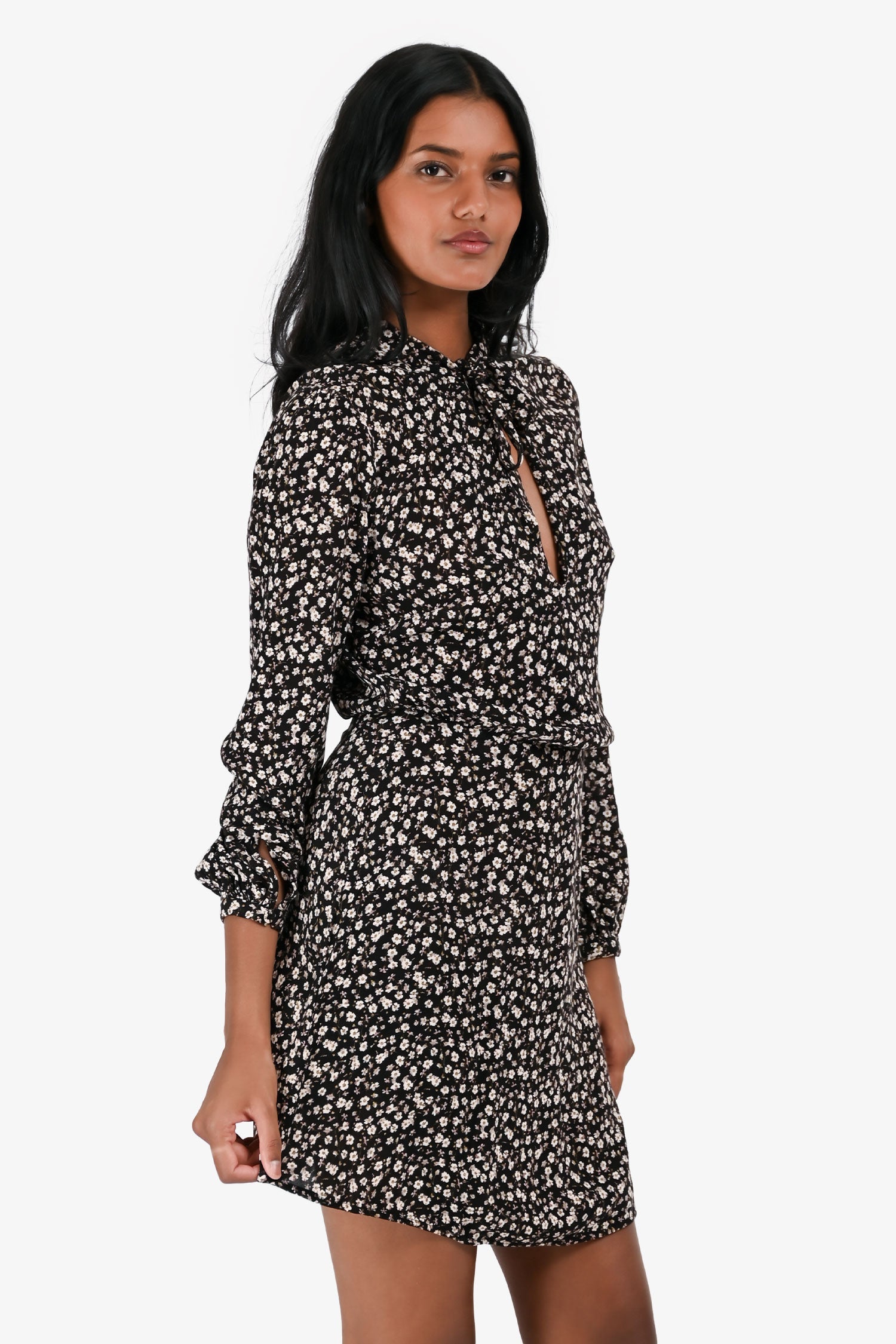Zimmermann Black/Pink Floral Long Sleeves Mini Dress Size 0