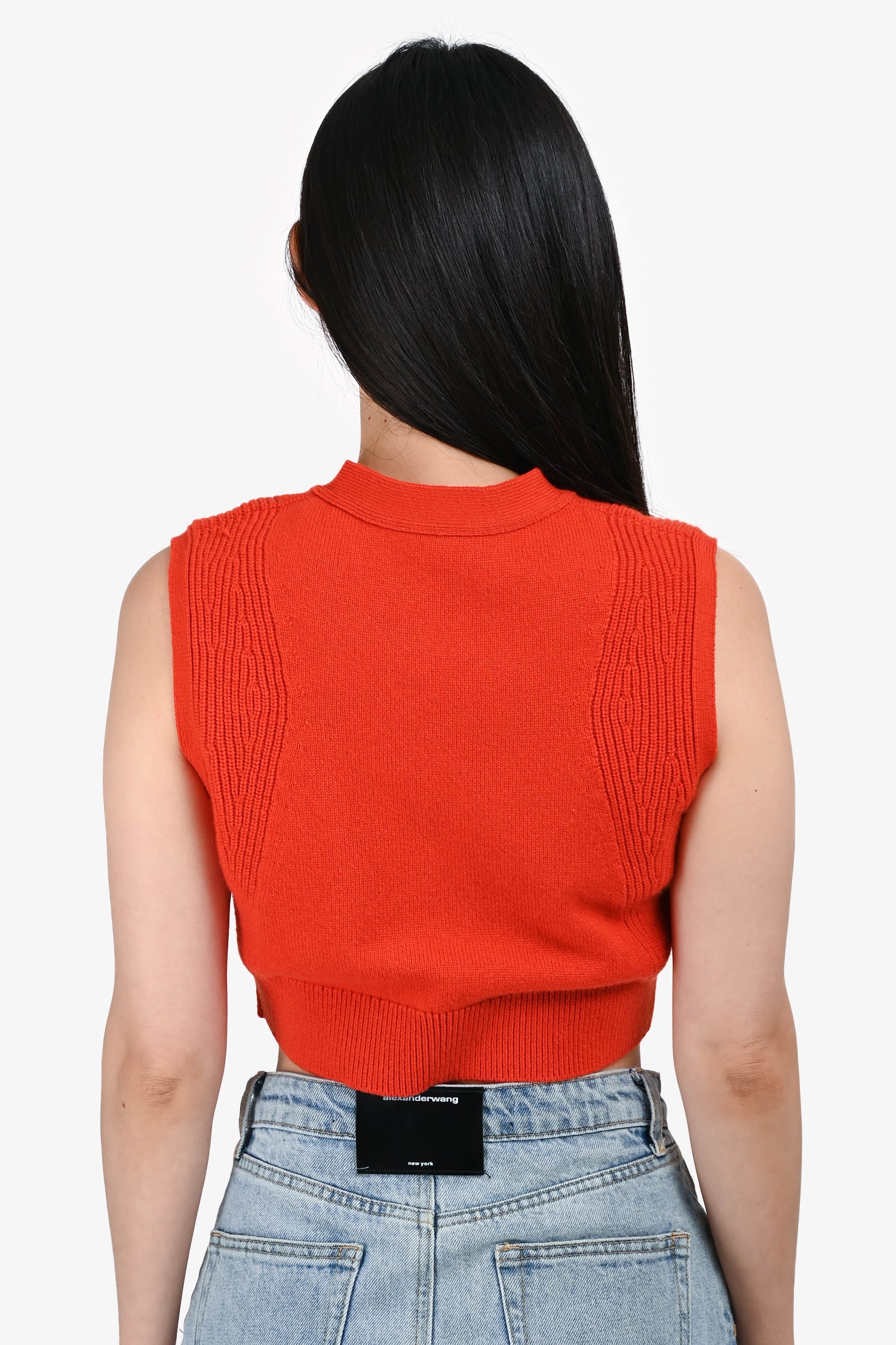 Hermès Orange Cashmere Cropped Button-Up Sweater Vest Size 38