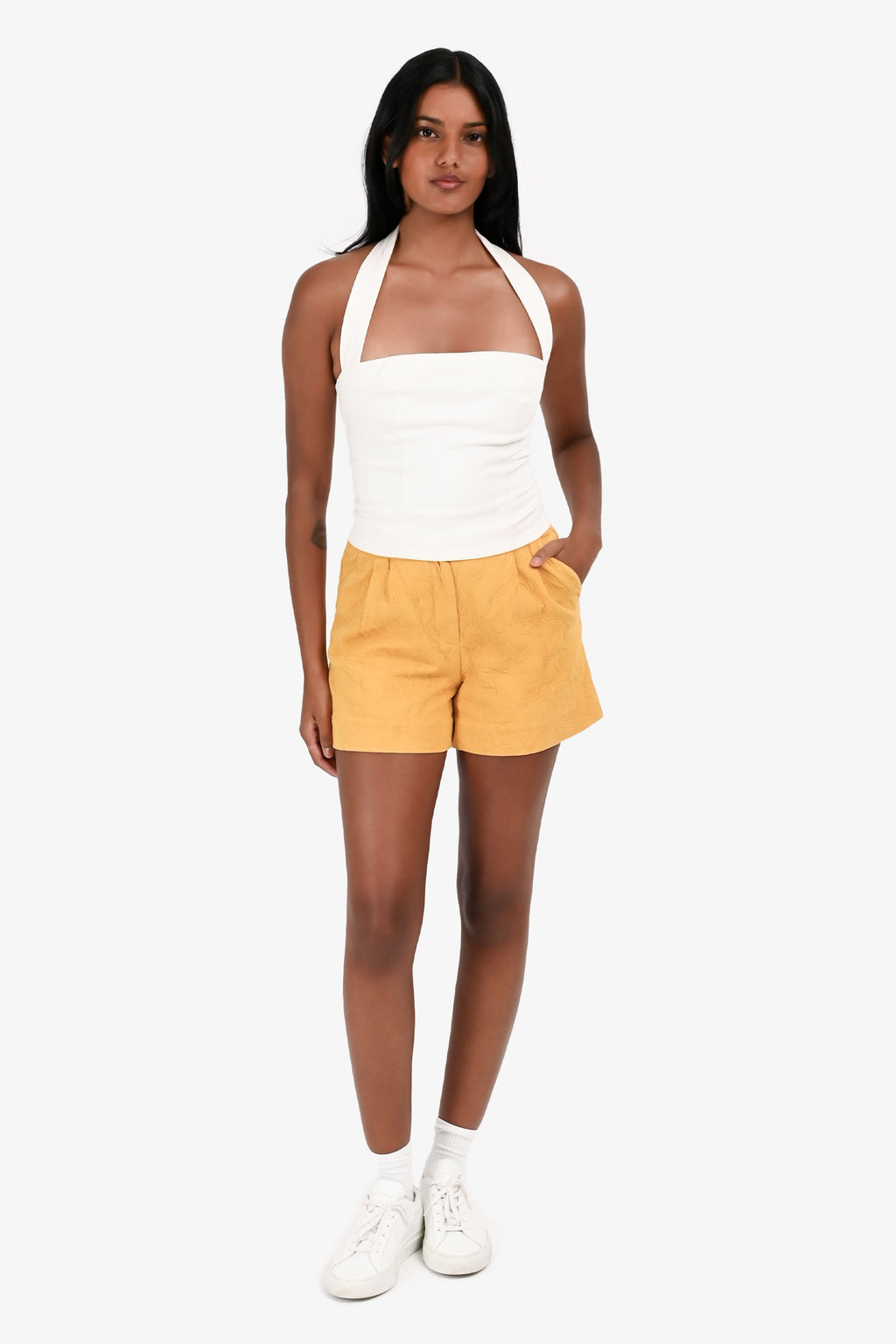 Dolce & Gabbana Mustard Yellow Jacquard High Waisted Shorts Size 38