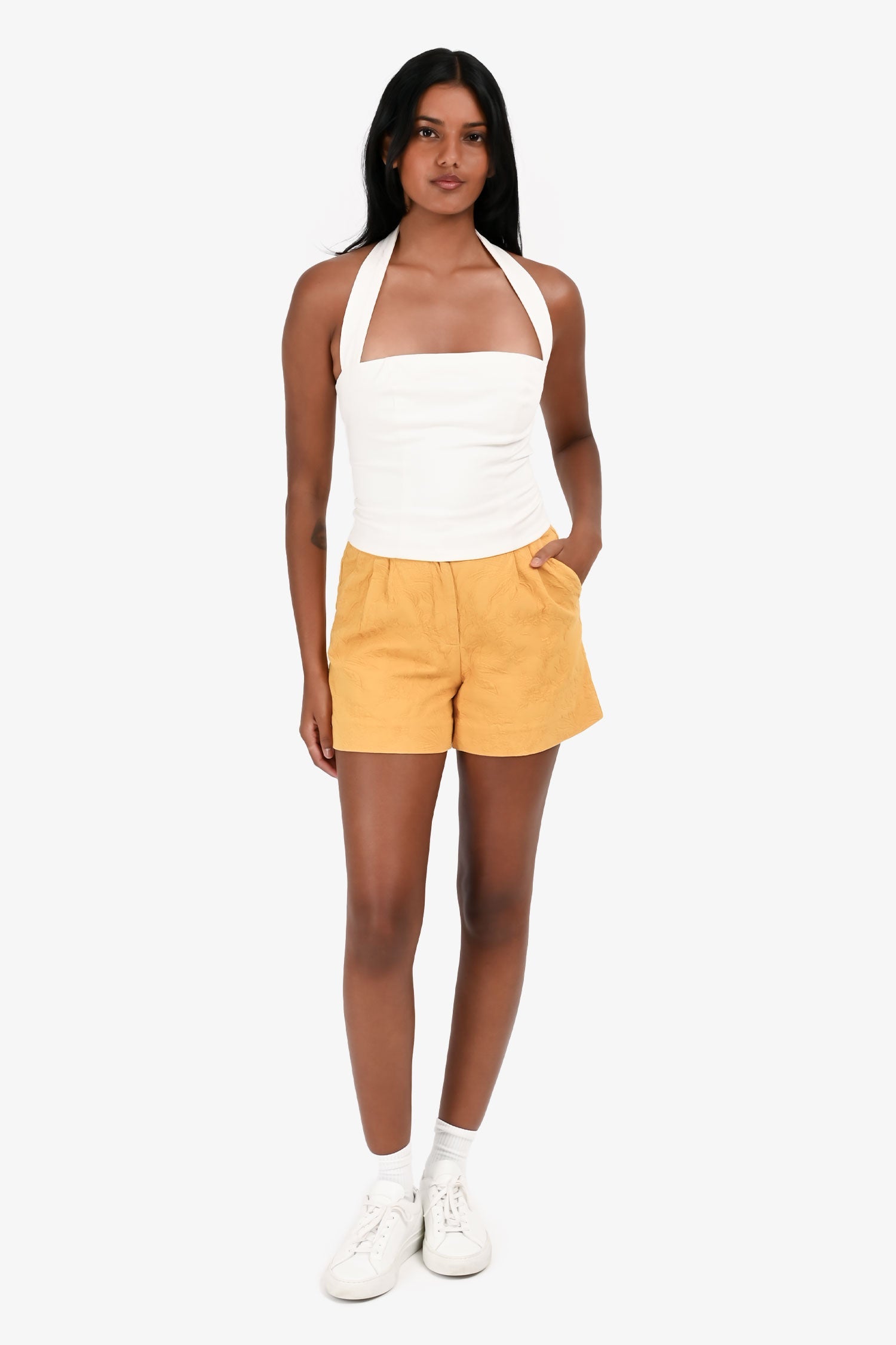 Dolce & Gabbana Mustard Yellow Jacquard High Waisted Shorts Size 38