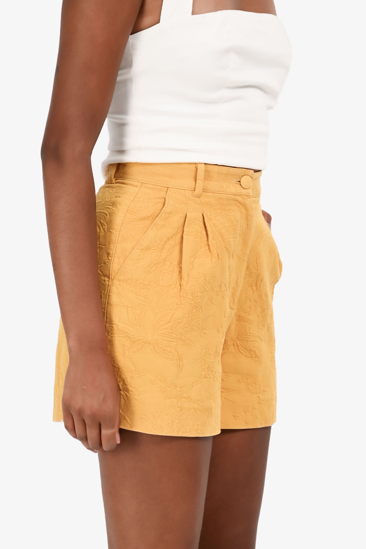 Dolce & Gabbana Mustard Yellow Jacquard High Waisted Shorts Size 38