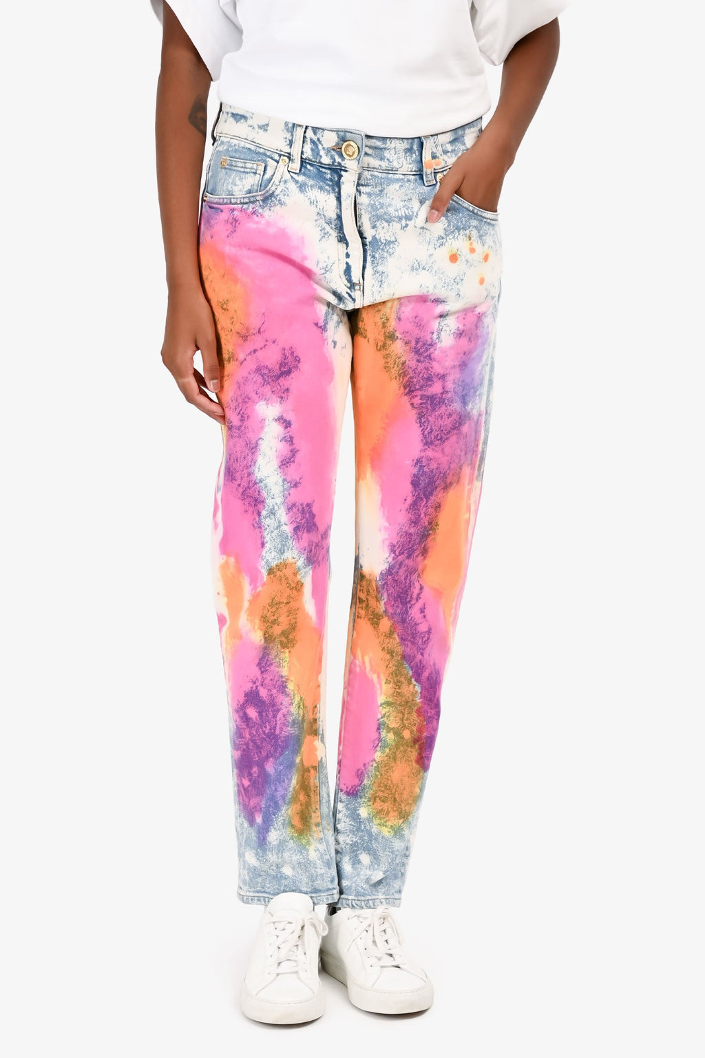 Versace Blue Mid Rise Painted Denim Jeans Size 25