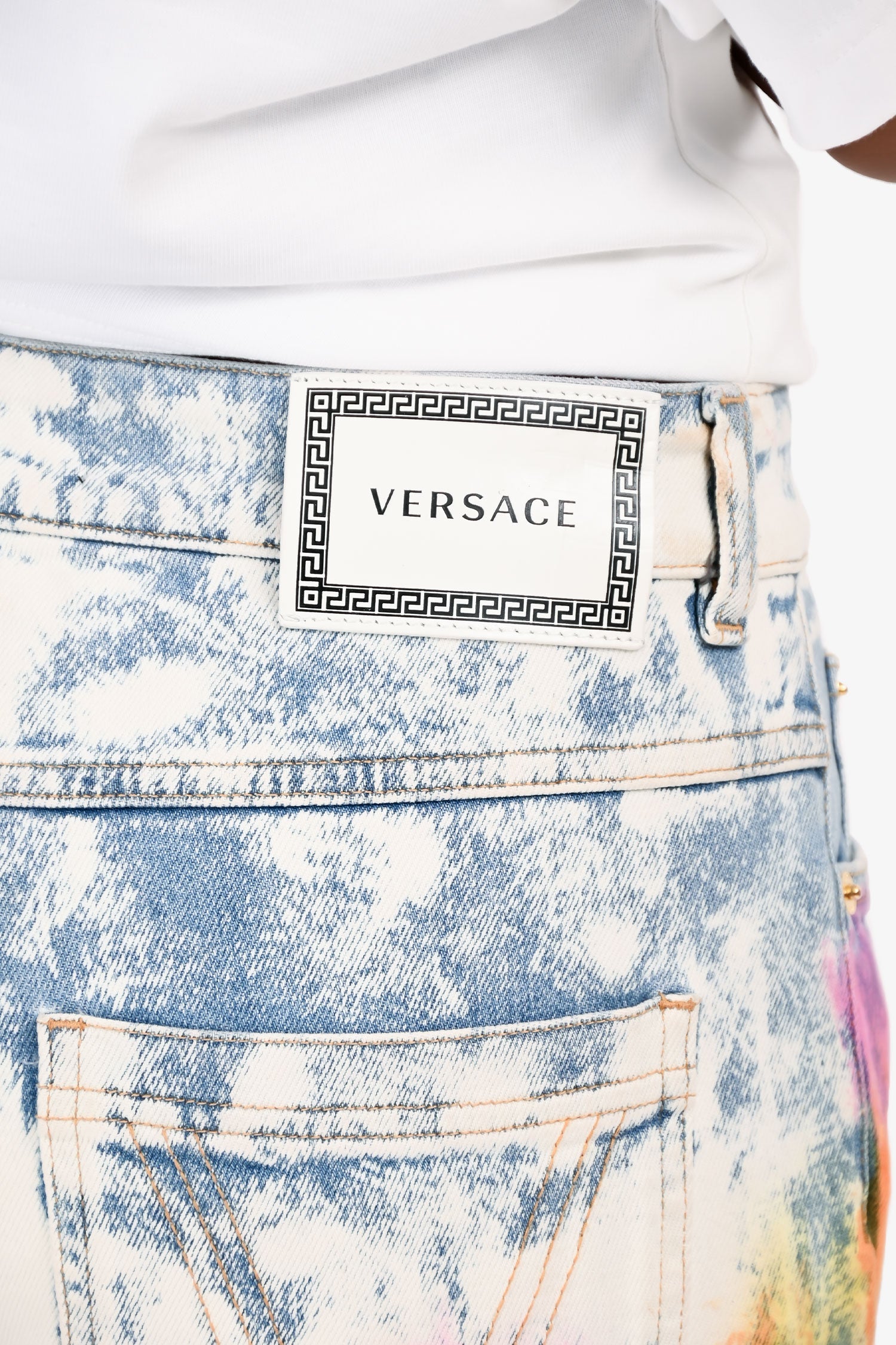 Versace Blue Mid Rise Painted Denim Jeans Size 25