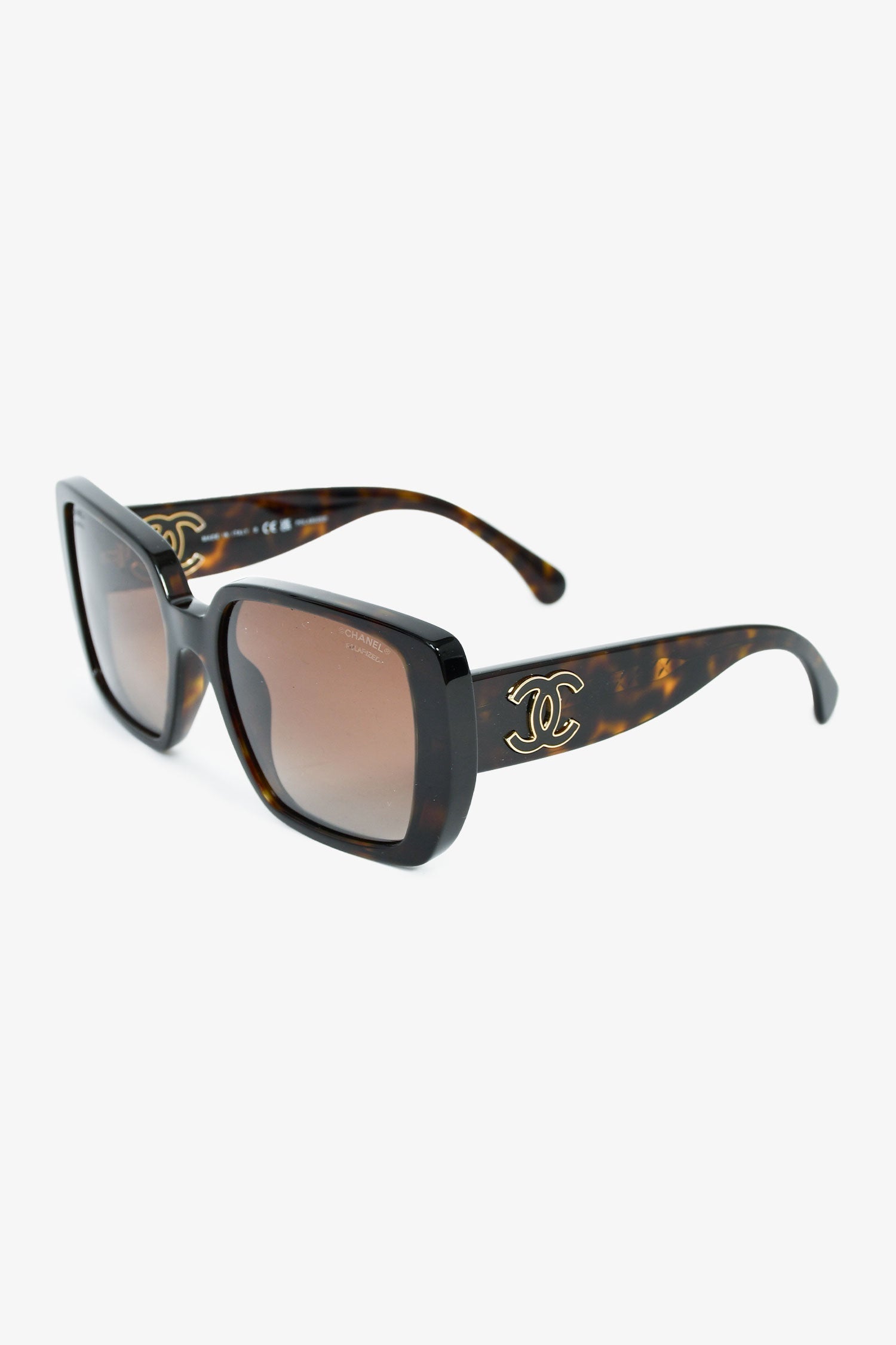 Pre-Loved Chanel™ Dark Tortoise Square CC Sunglasses