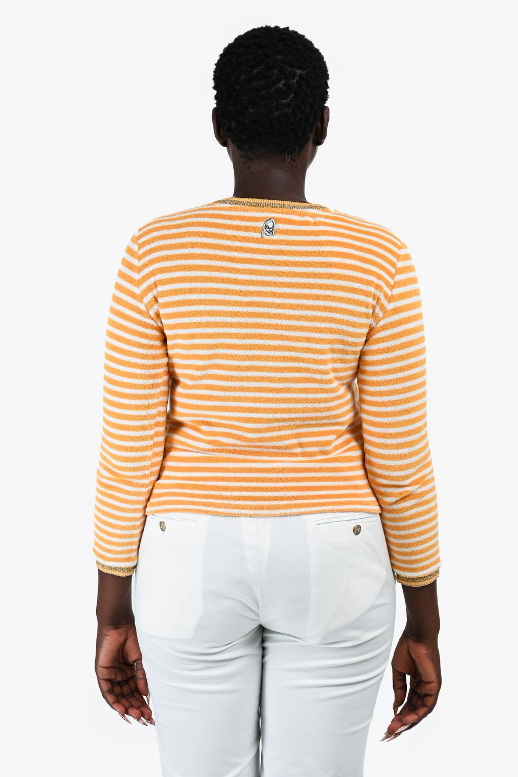 Shrimps Yellow/White Striped Terry Cloth Long Sleeve Top Size M