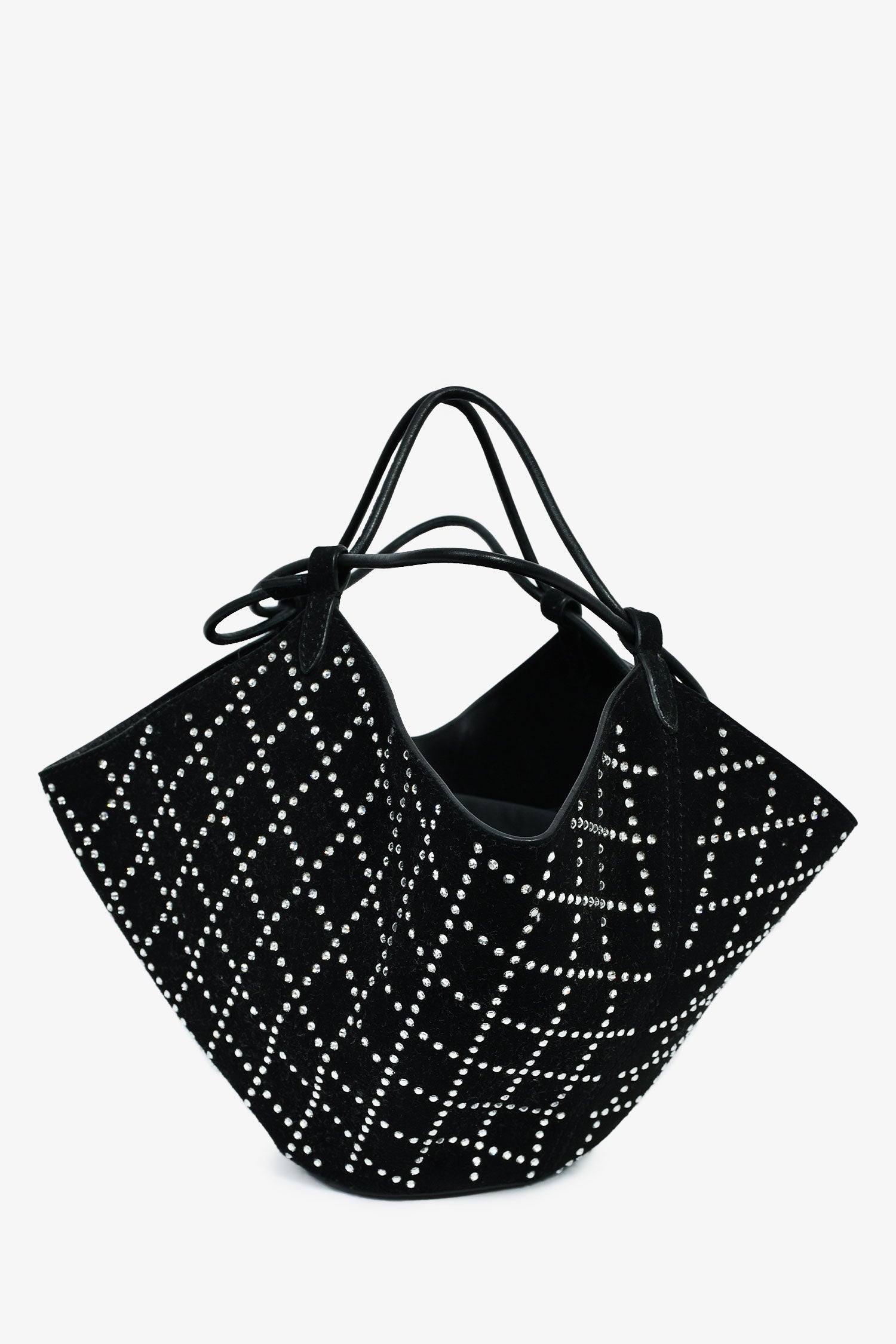 Khaite Black Suede/Crystal Mini 'Lotus' Drawstring Bag