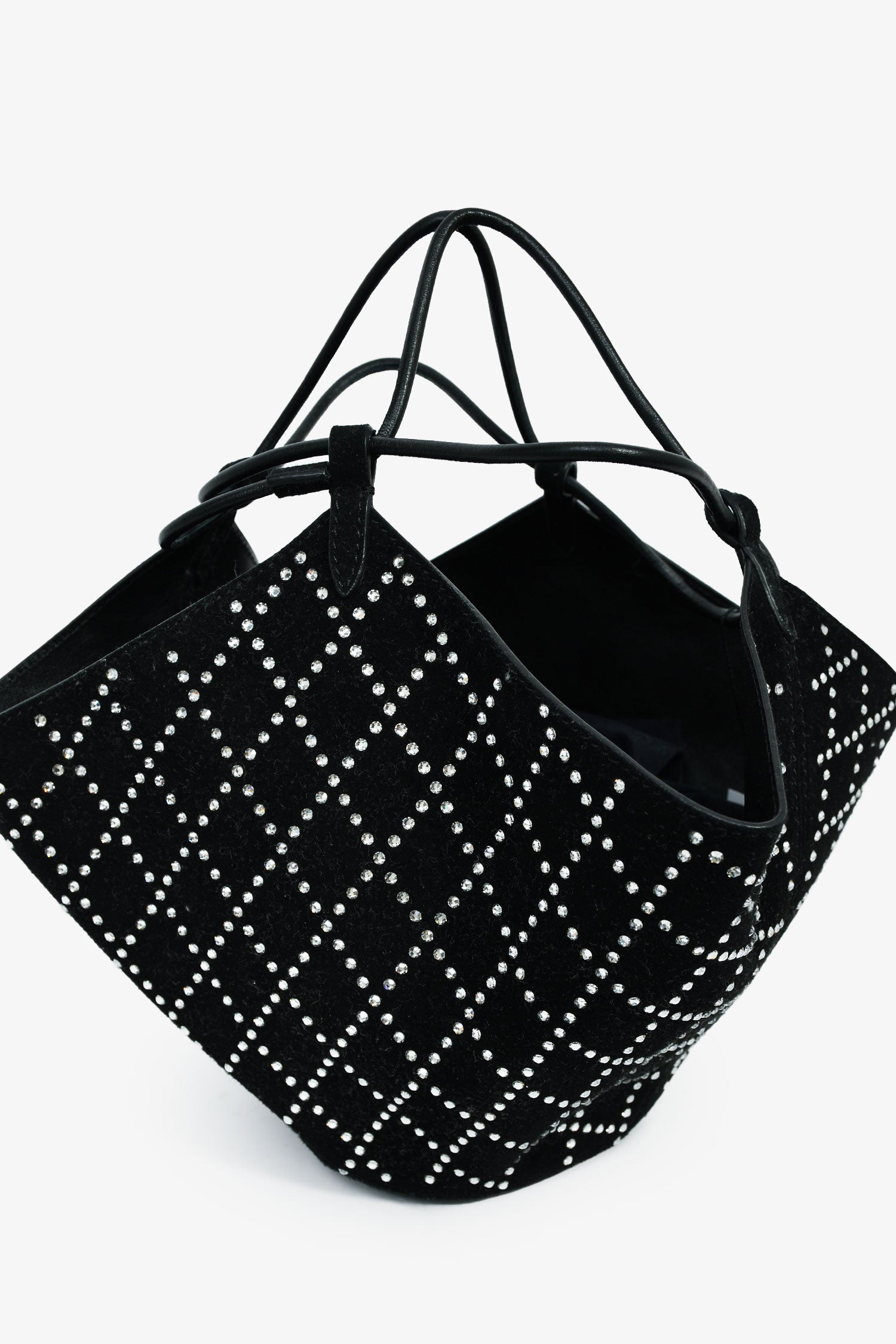 Khaite Black Suede/Crystal Mini 'Lotus' Drawstring Bag