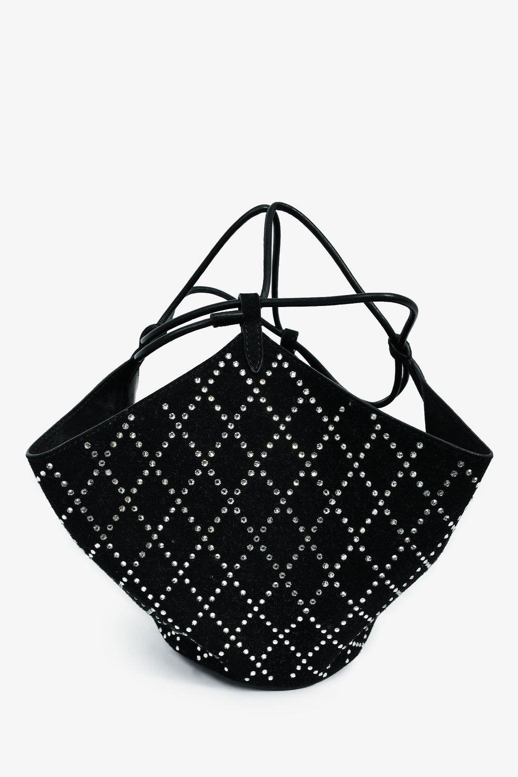 Khaite Black Suede/Crystal Mini 'Lotus' Drawstring Bag