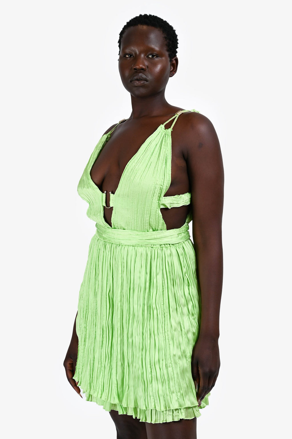 Maje Green Pleated Cutout MIni Dress Size 42