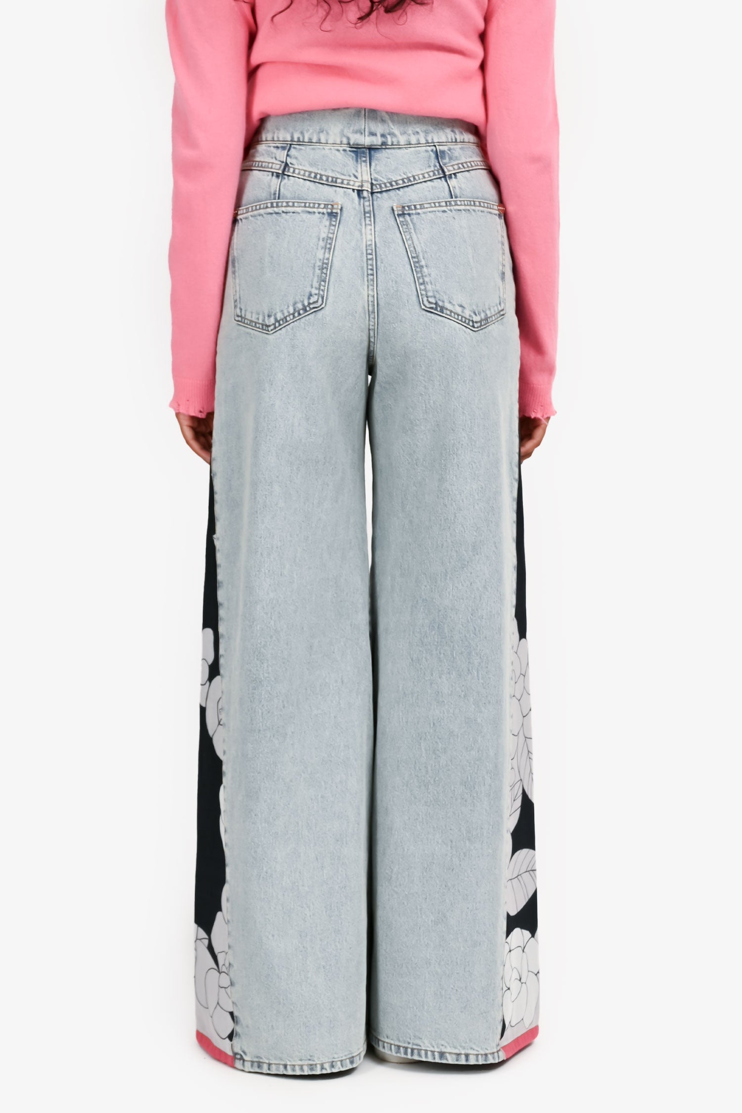 Pre-Loved Chanel™ 2021 Light Blue Denim Wide Leg Floral Jeans Size 36