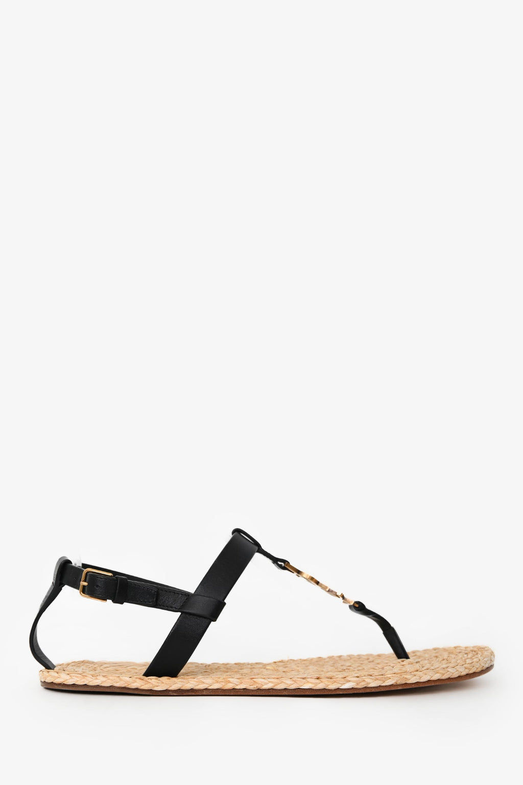 Saint Laurent Black Leather Logo Cassandra Espadrille Sandals Size 41
