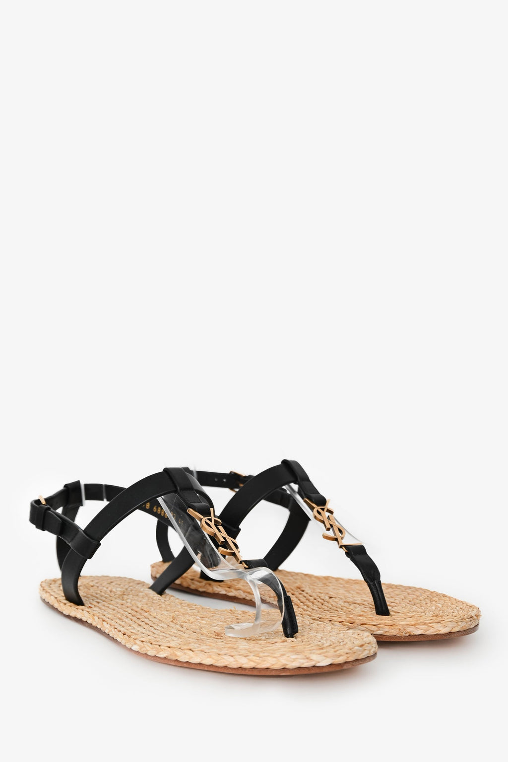Saint Laurent Black Leather Logo Cassandra Espadrille Sandals Size 41