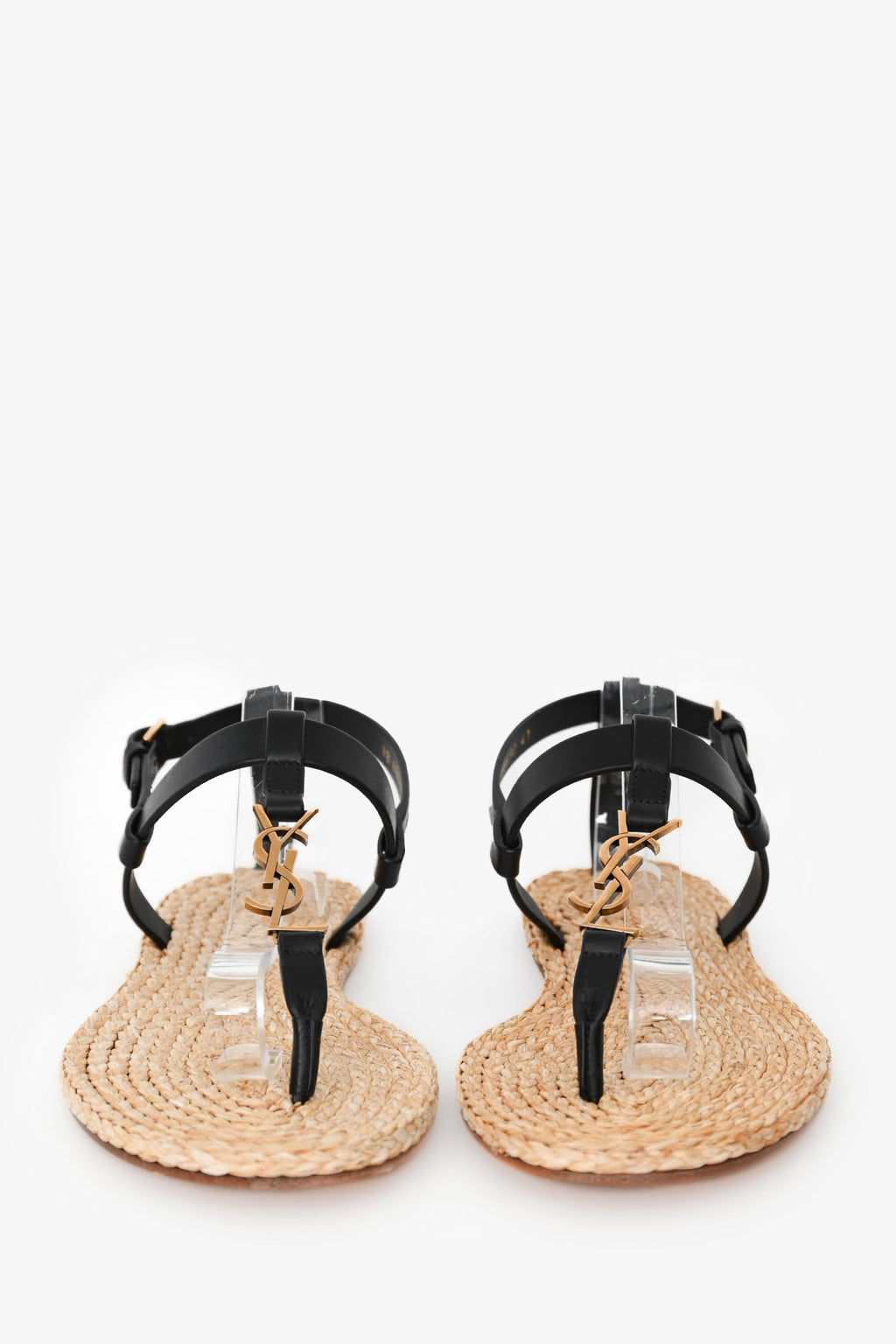 Saint Laurent Black Leather Logo Cassandra Espadrille Sandals Size 41