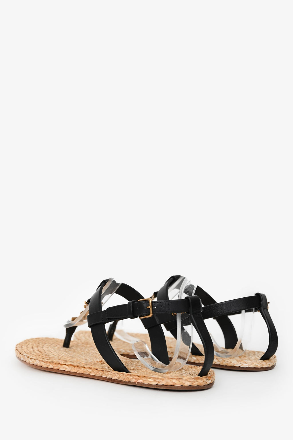 Saint Laurent Black Leather Logo Cassandra Espadrille Sandals Size 41