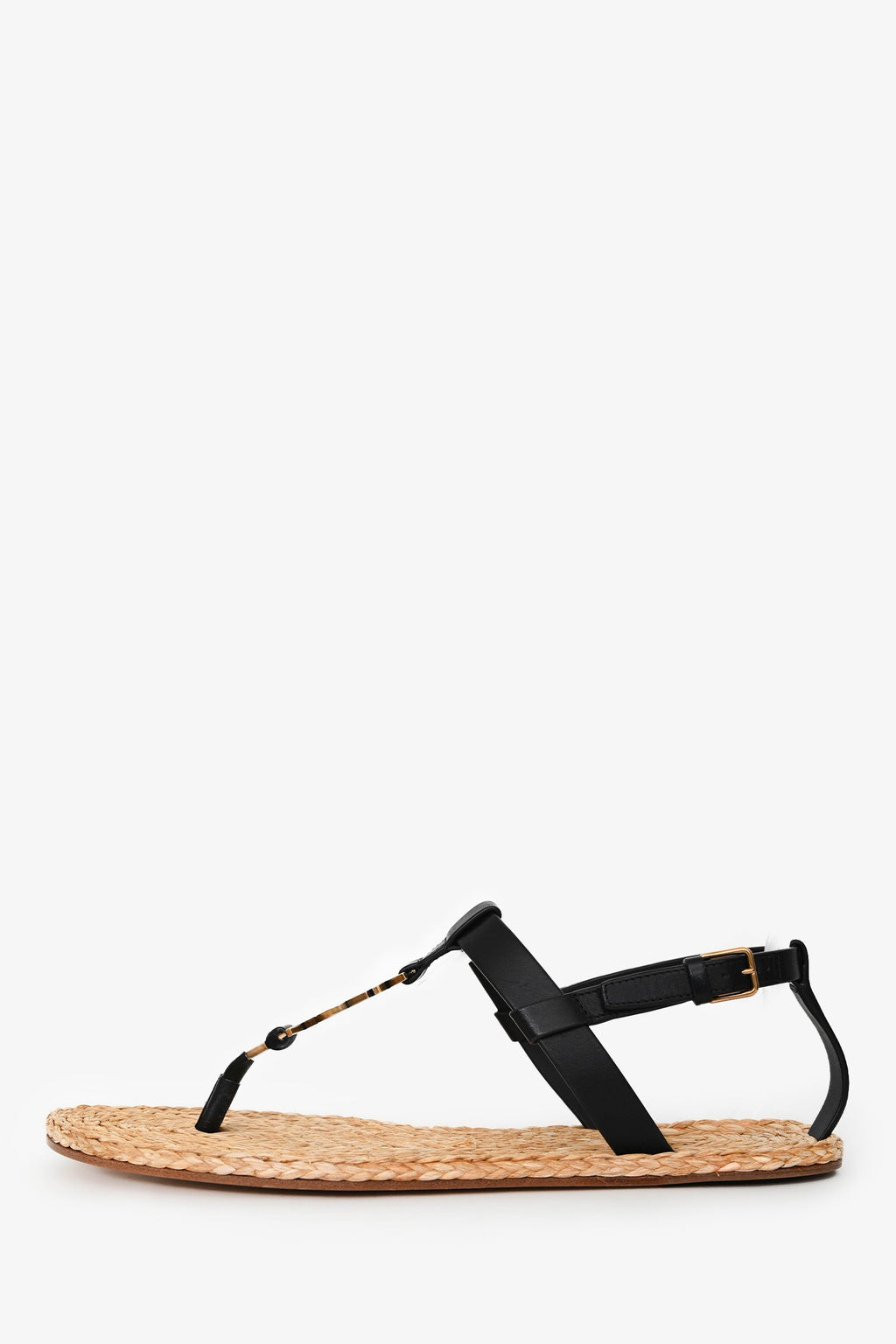 Saint Laurent Black Leather Logo Cassandra Espadrille Sandals Size 41