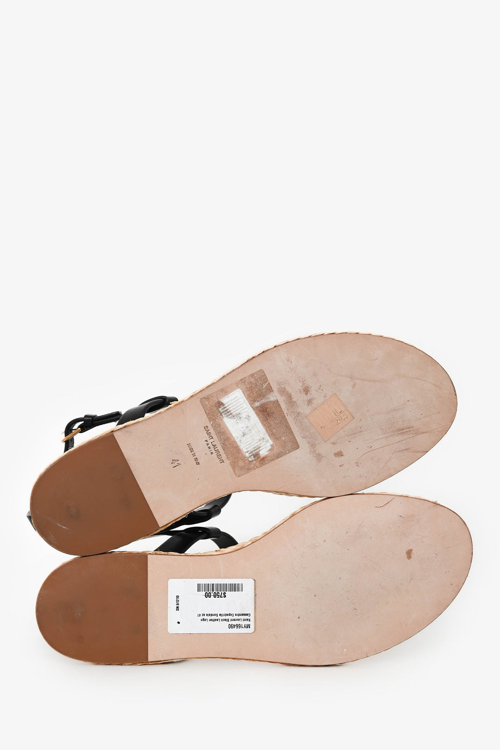 Saint Laurent Black Leather Logo Cassandra Espadrille Sandals Size 41