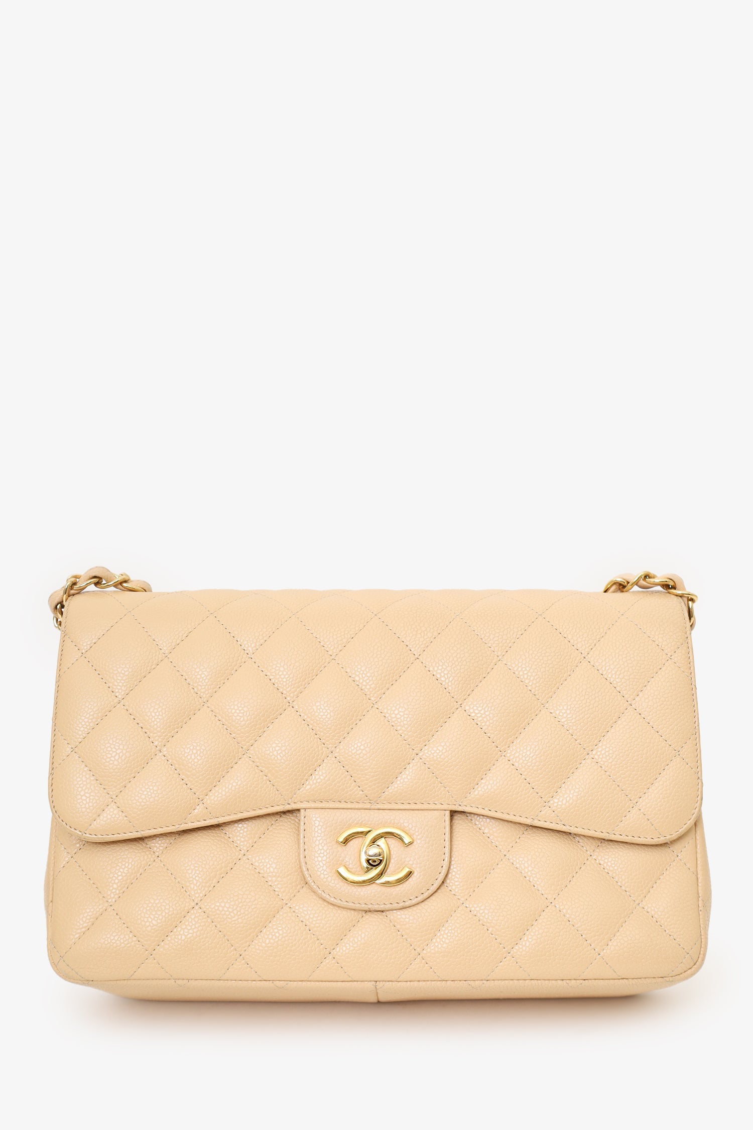 Pre-Loved Chanel™ 2010-11 Beige Caviar Leather Jumbo Classic Double Flap Bag