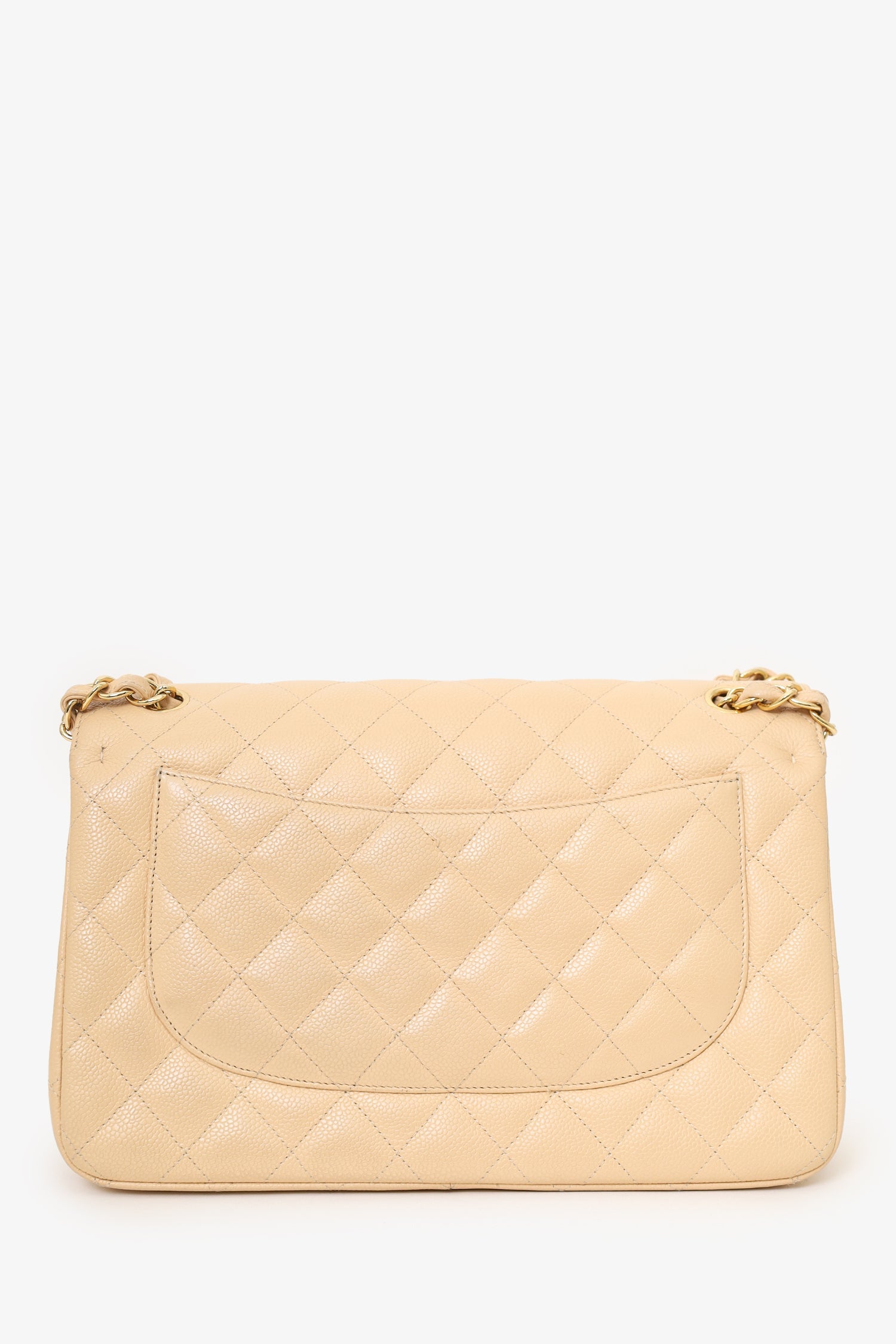 Pre-Loved Chanel™ 2010-11 Beige Caviar Leather Jumbo Classic Double Flap Bag