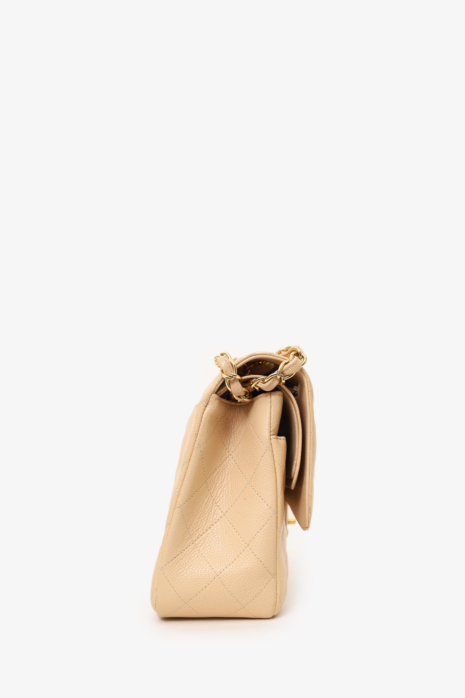 Pre-Loved Chanel™ 2010-11 Beige Caviar Leather Jumbo Classic Double Flap Bag