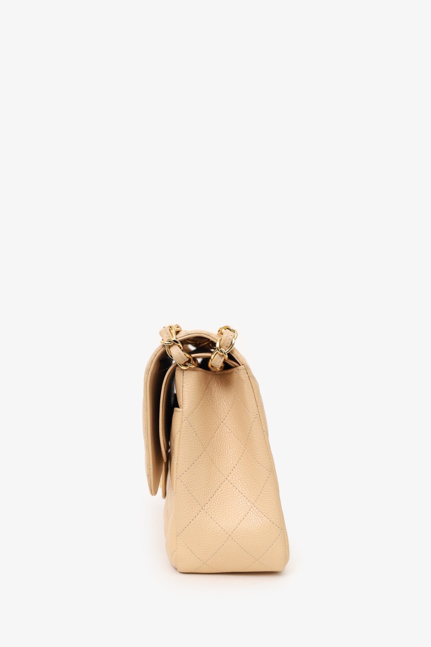 Pre-Loved Chanel™ 2010-11 Beige Caviar Leather Jumbo Classic Double Flap Bag